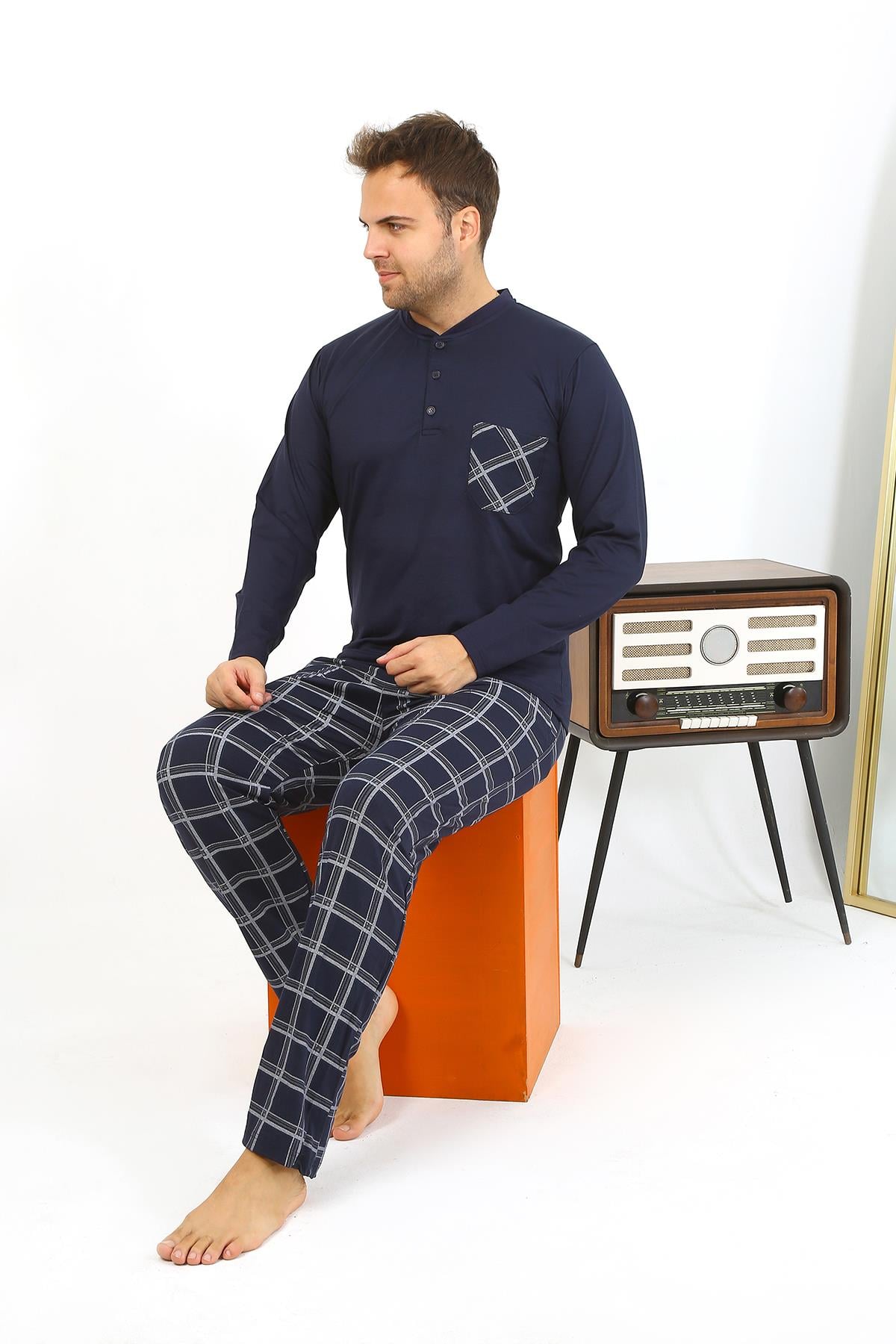 Akbeniz Erkek Uzun Kol Penye Lacivert Pijama Takımı 6861