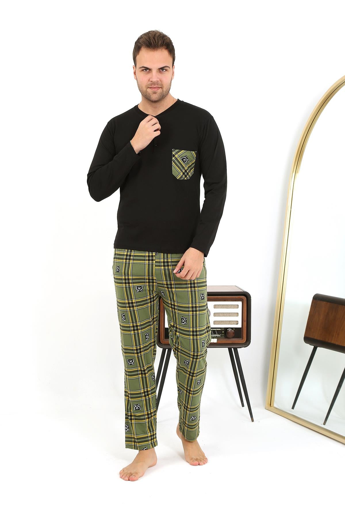 Akbeniz Erkek Uzun Kol Penye Siyah Pijama Takımı 6861
