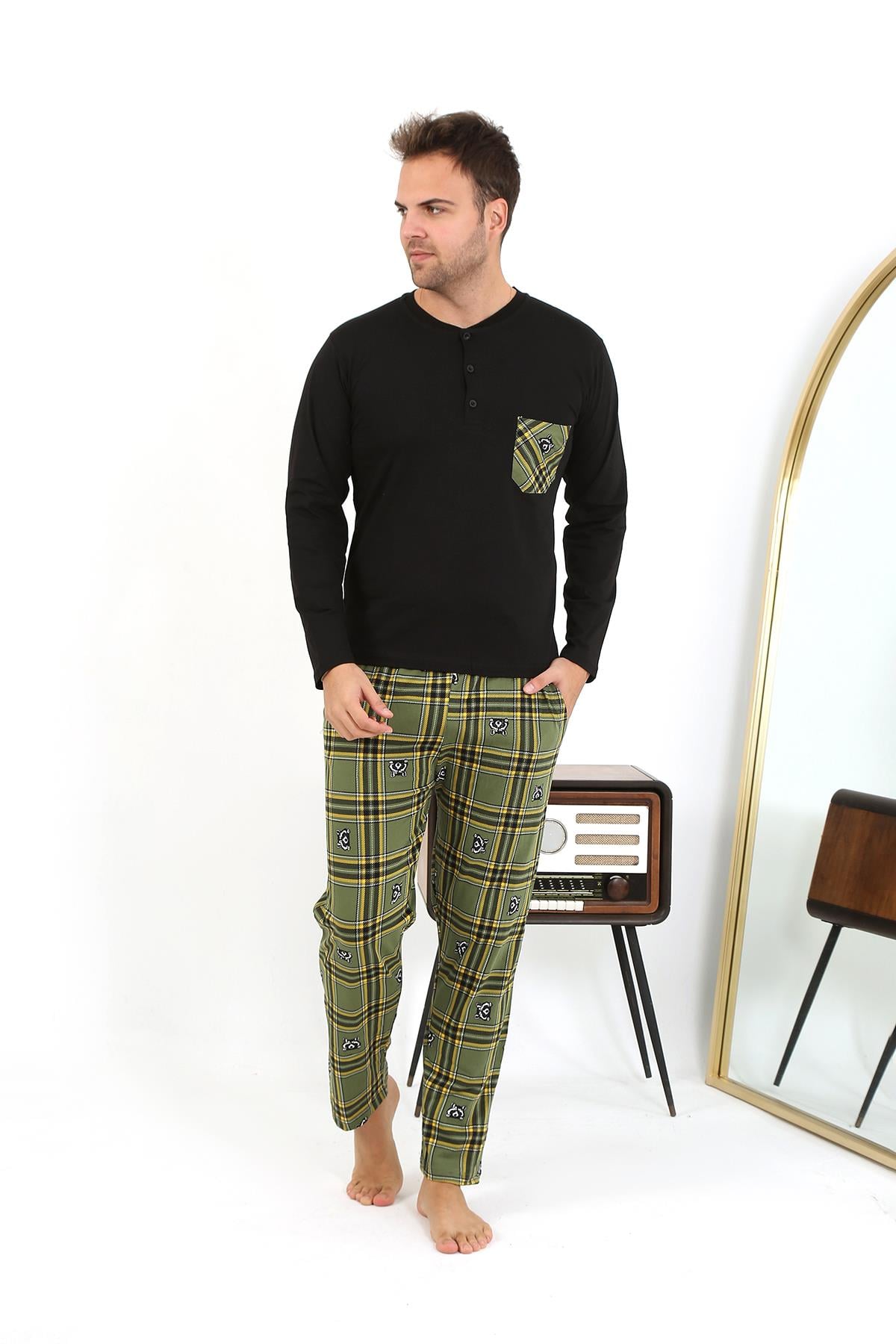 Akbeniz Erkek Uzun Kol Penye Siyah Pijama Takımı 6861