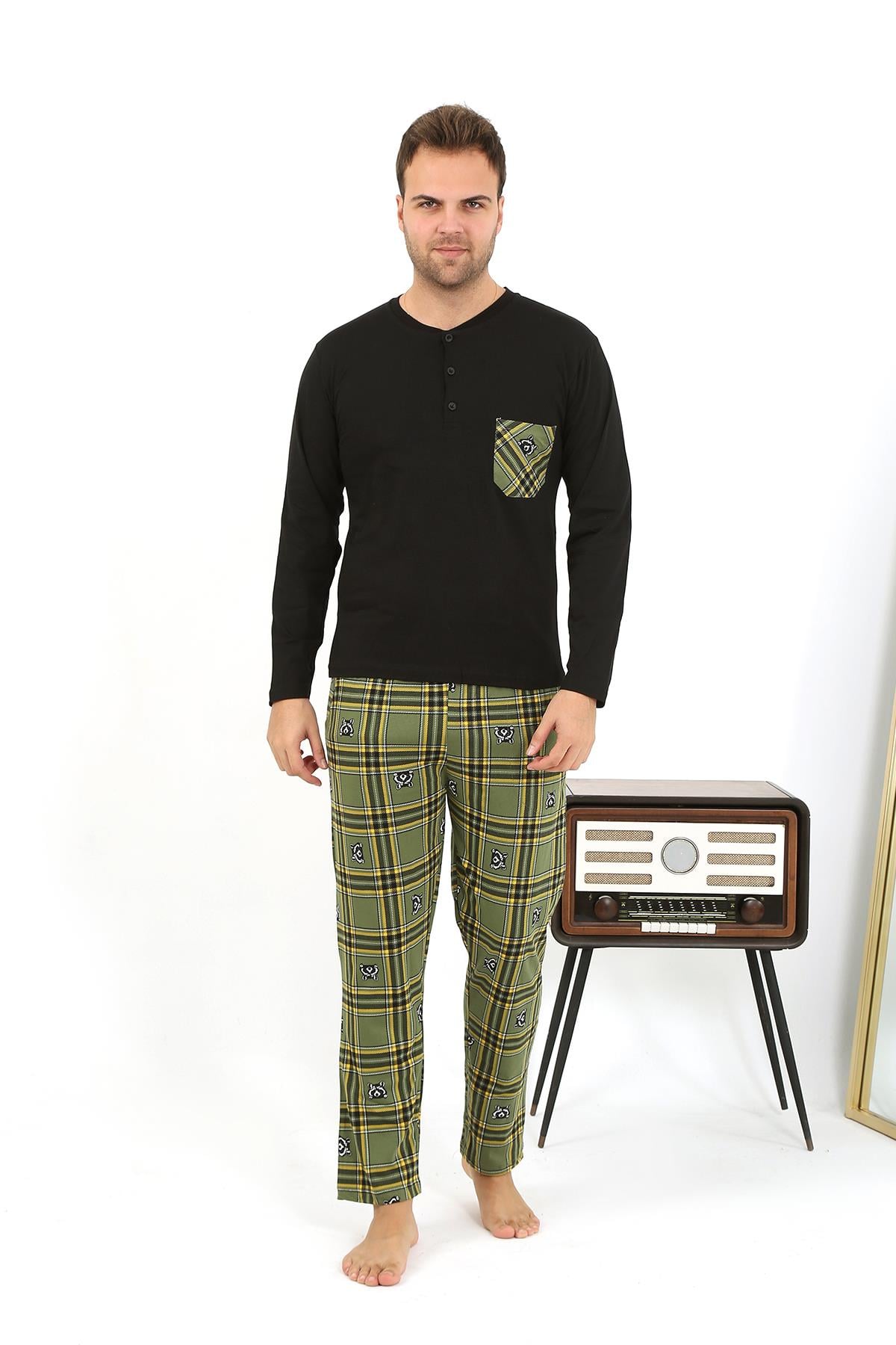 Akbeniz Erkek Uzun Kol Penye Siyah Pijama Takımı 6861