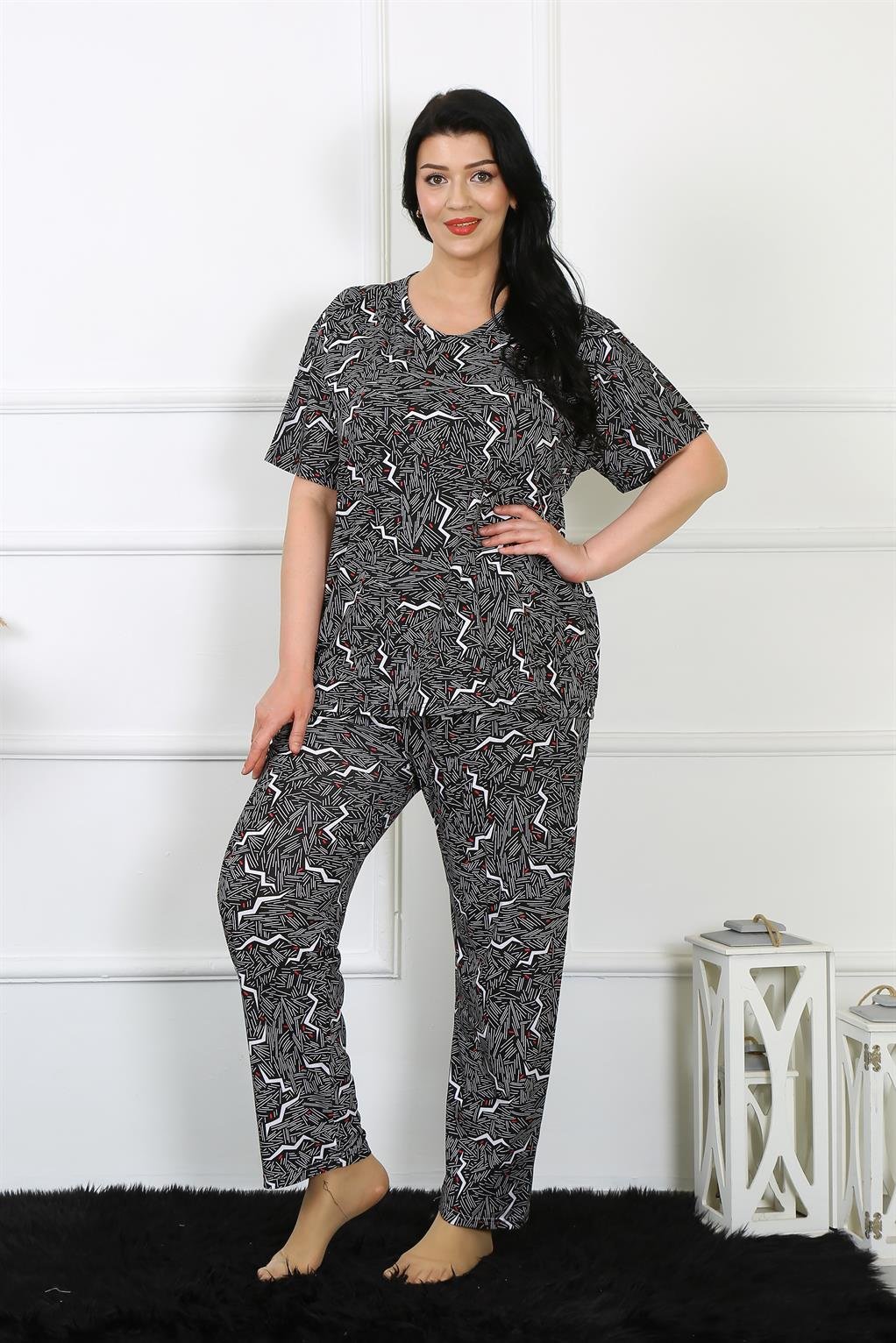 Akbeniz Kadın 5XL-6XL-7XL-8XL Büyük Beden Kısa Kol Pijama Takım 75011