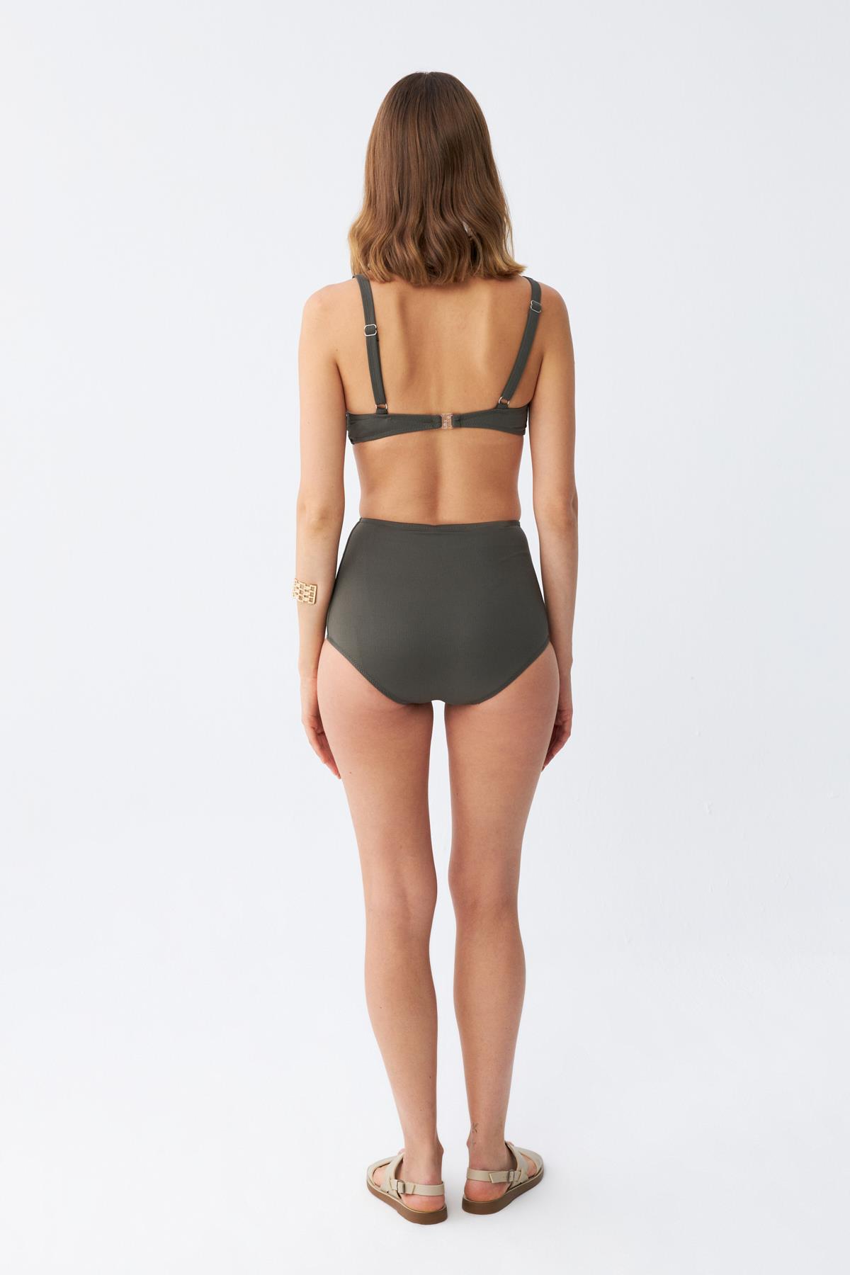 Akbeniz Kadın Basic Haki Pedli Yüksek Bel Bikini Takımı