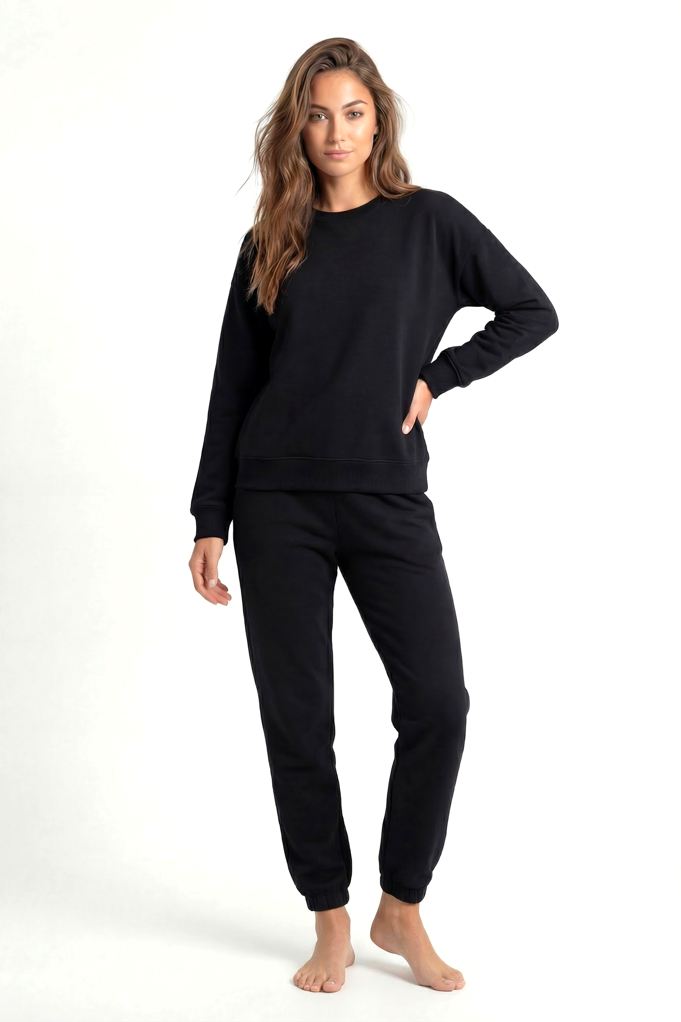 Akbeniz Kadın Basic Sweatshirt Eşofman Takımı – Siyah
