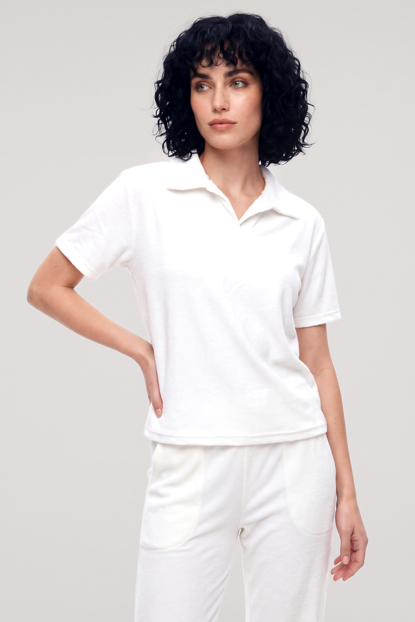 Akbeniz Kadın Beyaz Polo Yaka Pijama Takımı