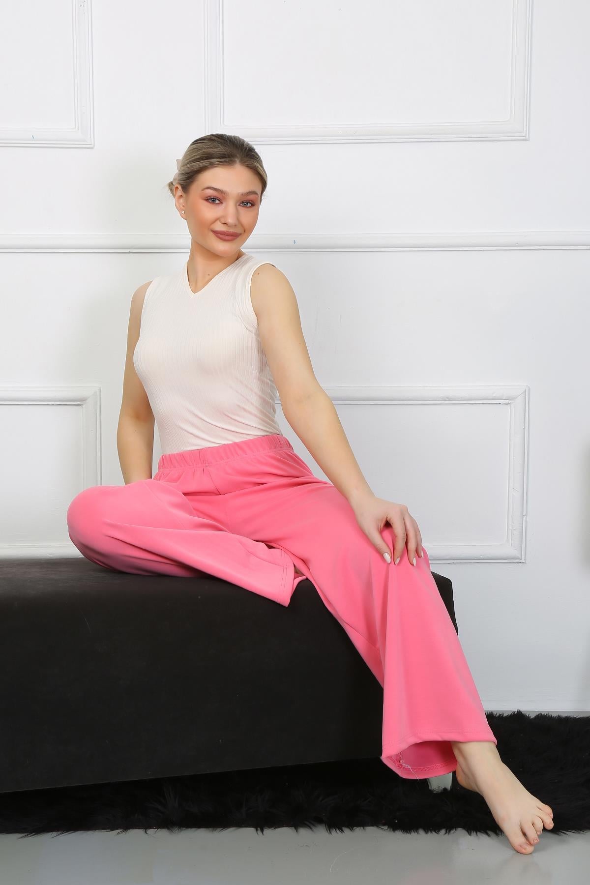 Akbeniz Kadın Bol Paça Penye Pembe Alt Üst Takım 5501