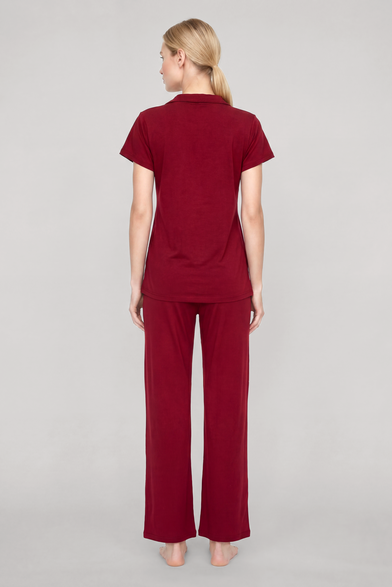 Akbeniz Kadın Bordo Klasik Gömlek Yaka Pijama Takımı