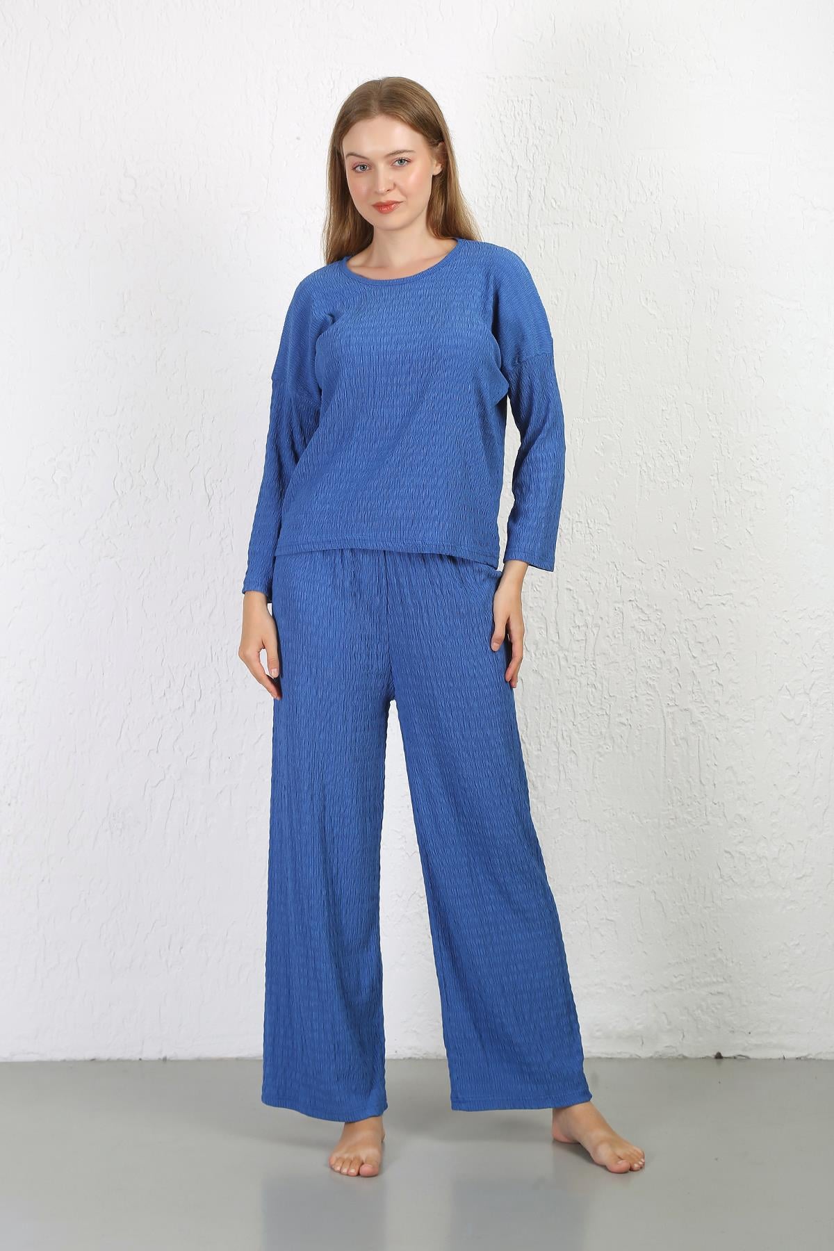 Akbeniz Kadın Bürümcük Kumaş Pijama Takım Saks 4233