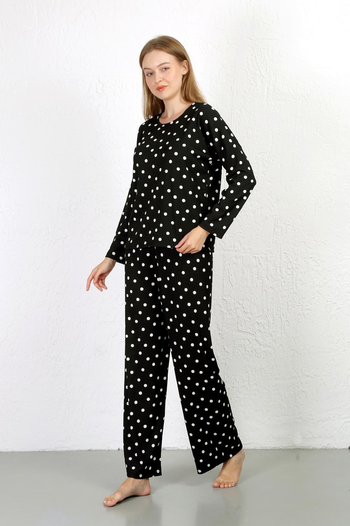 Akbeniz Kadın Bürümcük Kumaş Pijama Takım Siyah 4234