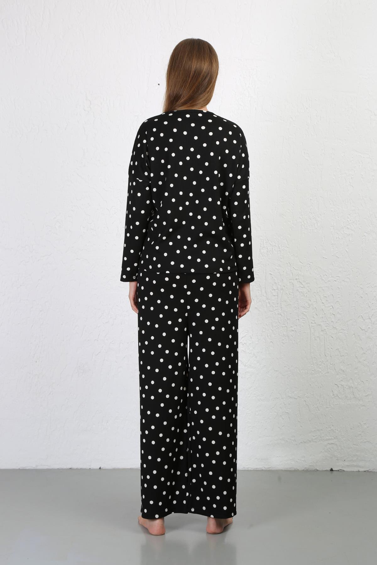 Akbeniz Kadın Bürümcük Kumaş Pijama Takım Siyah 4234