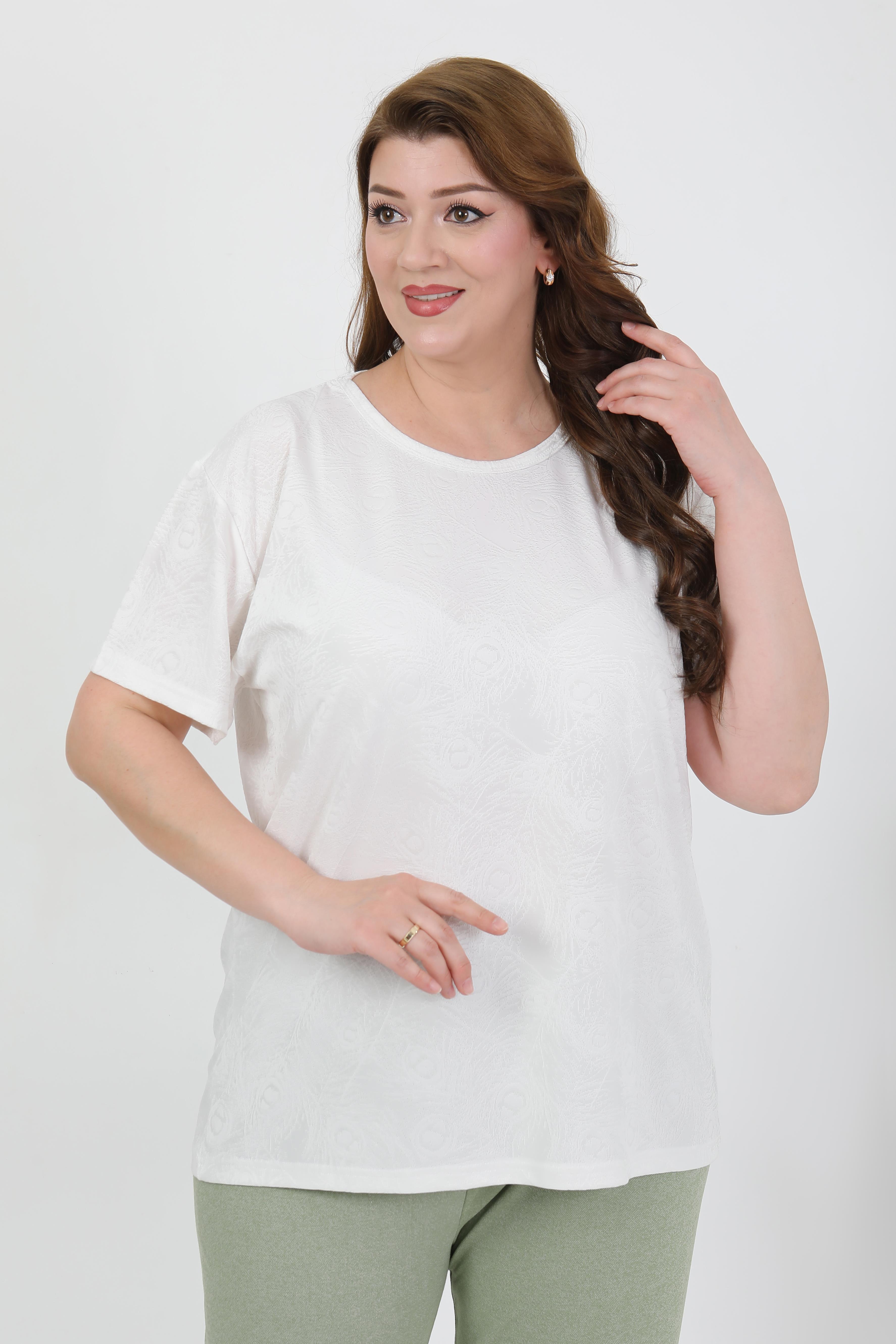 Akbeniz Kadın Büyük Beden Kısa Kol Penye Pijama Takımı Beyaz 202510