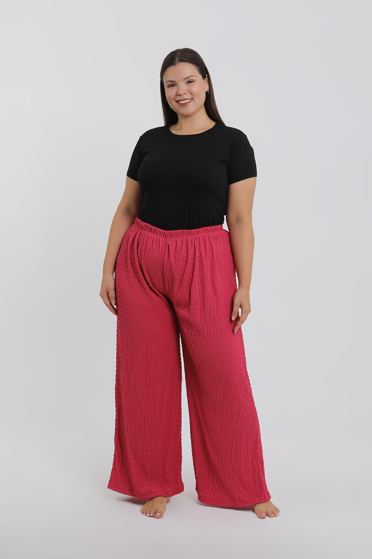 Akbeniz Kadın Büyük Beden Mercan Rengi Rahat Kesim Baggy Tek Alt