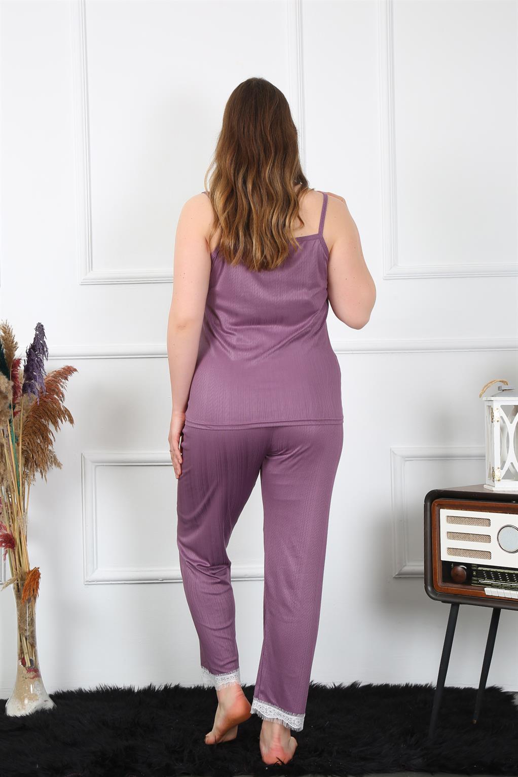 Akbeniz Kadın Büyük Beden Mürdüm İp Askılı Pijama Takım 202195