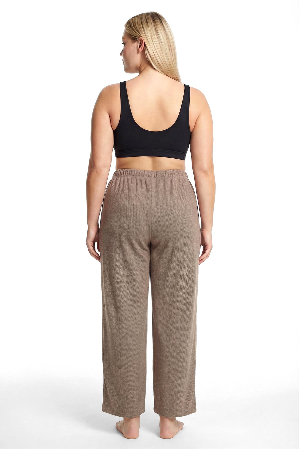 Akbeniz Kadın Büyük Beden Rahat Kesim Cepli Pijama Altı Kahverengi