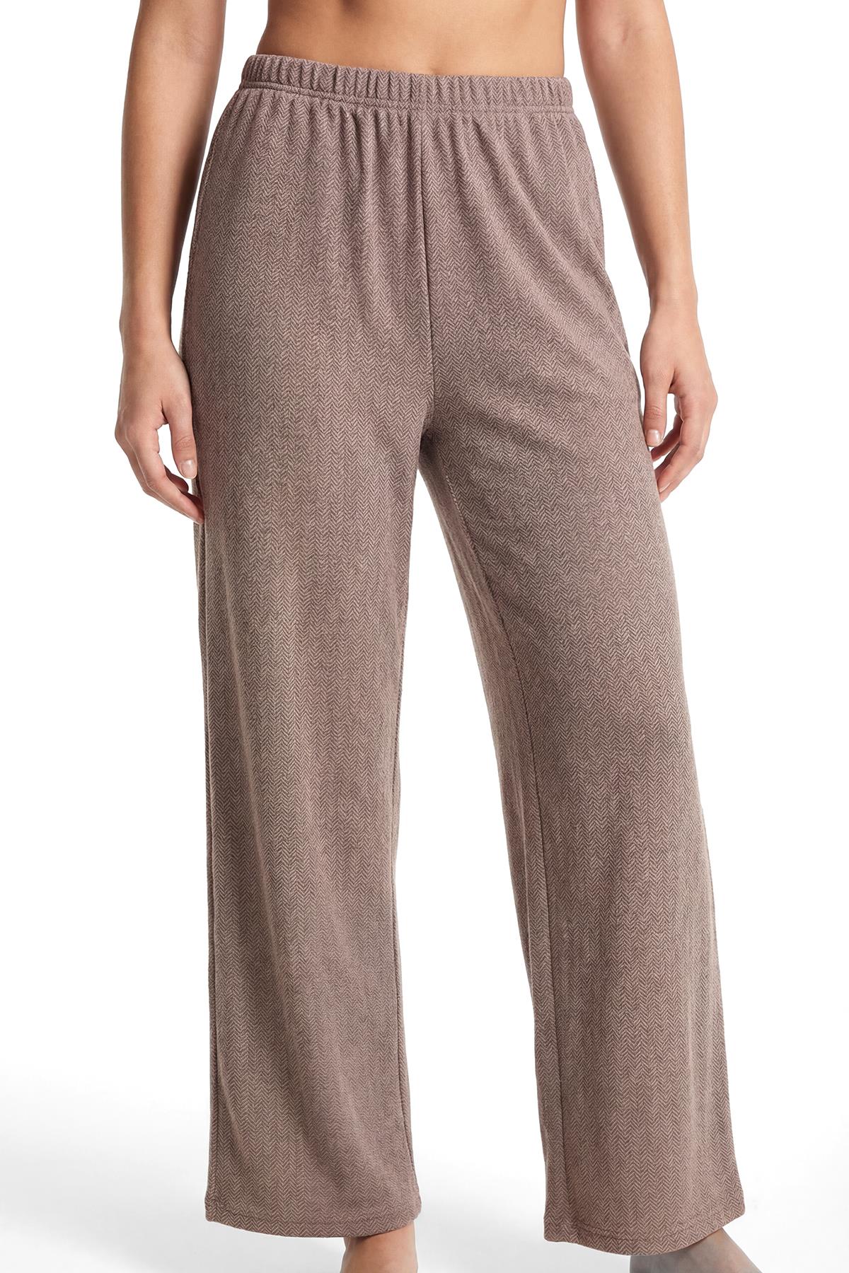 Akbeniz Kadın Büyük Beden Rahat Kesim Cepli Pijama Altı Kahverengi