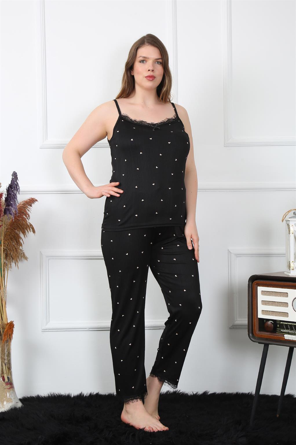 Akbeniz Kadın Büyük Beden Siyah İp Askılı Pijama Takım 202196