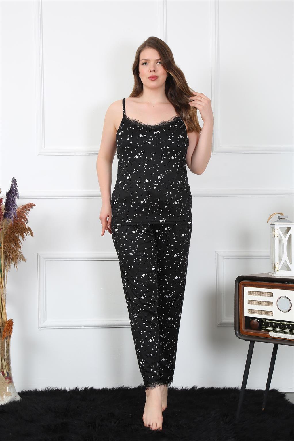 Akbeniz Kadın Büyük Beden Siyah İp Askılı Pijama Takım 202198