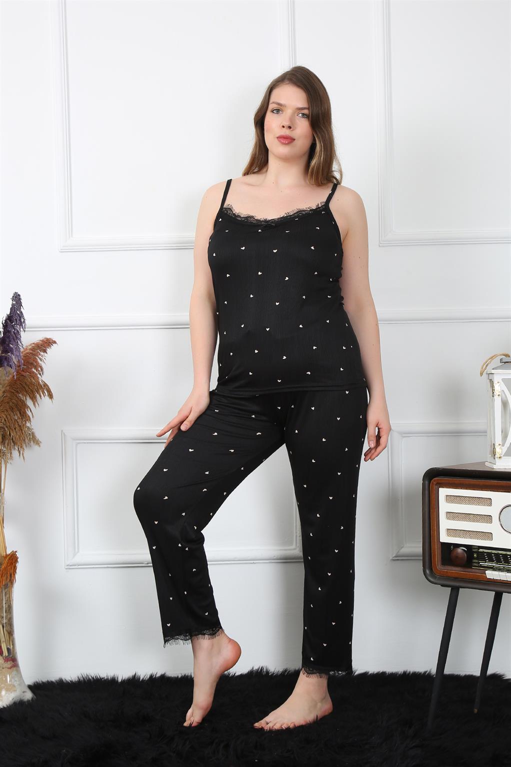 Akbeniz Kadın Büyük Beden Siyah İp Askılı Pijama Takım 202196