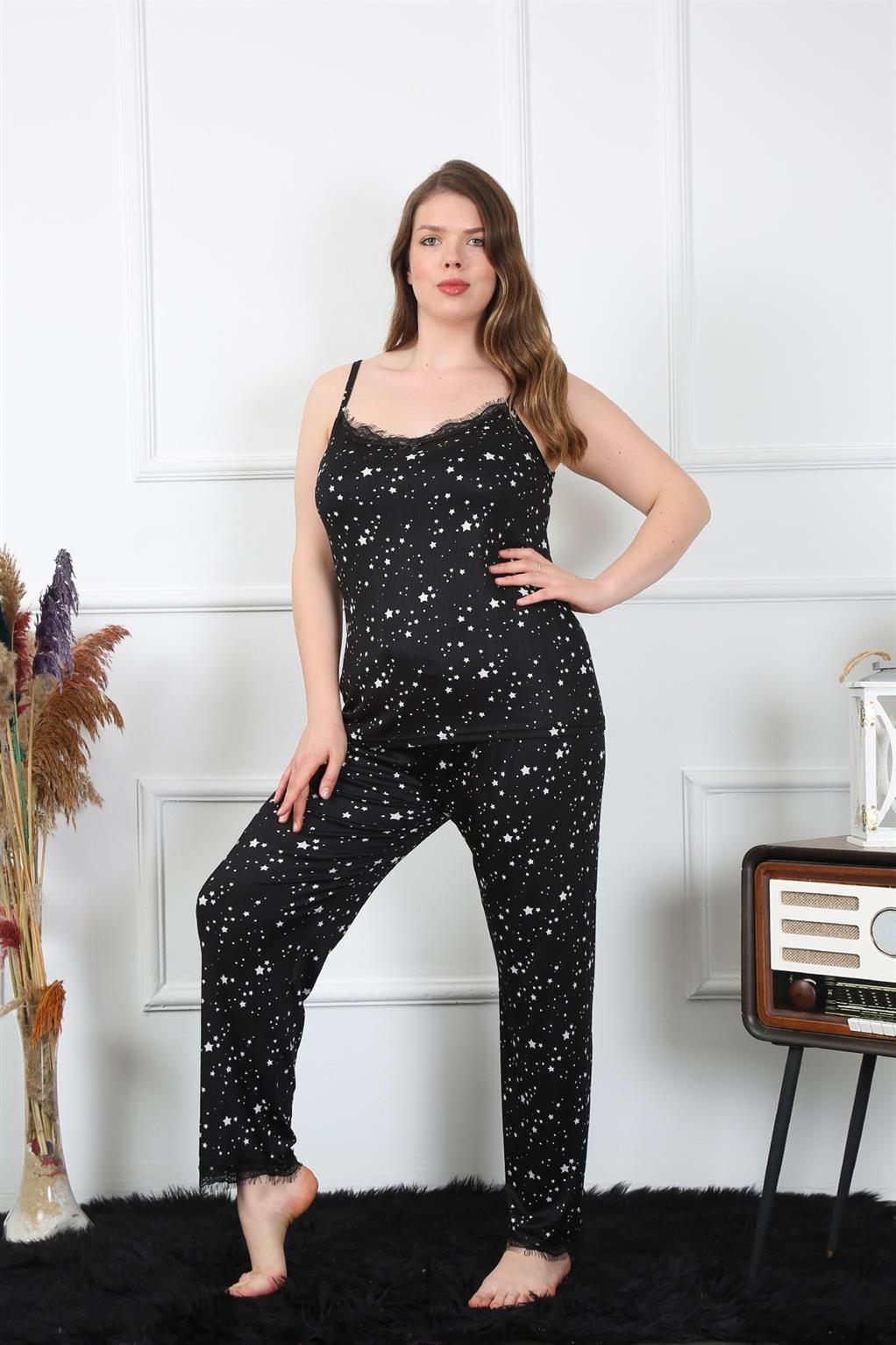 Akbeniz Kadın Büyük Beden Siyah İp Askılı Pijama Takım 202198