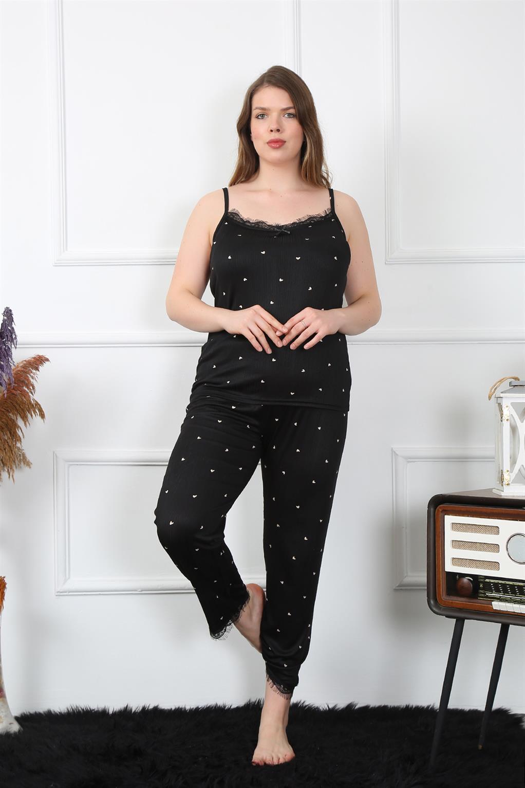 Akbeniz Kadın Büyük Beden Siyah İp Askılı Pijama Takım 202196
