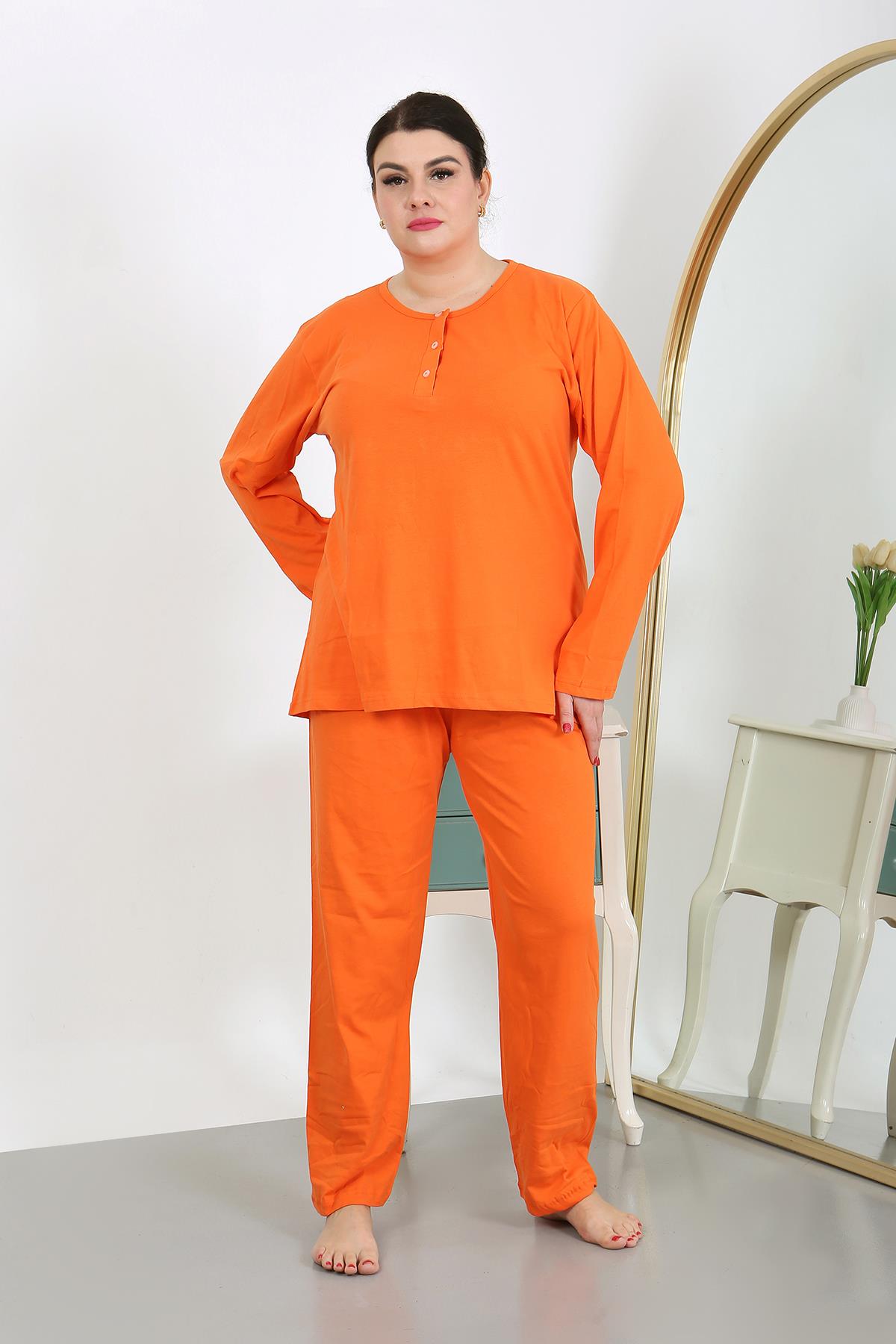 Akbeniz Kadın Büyük Beden Uzun Kol Penye Pijama Takımı Turuncu 202501