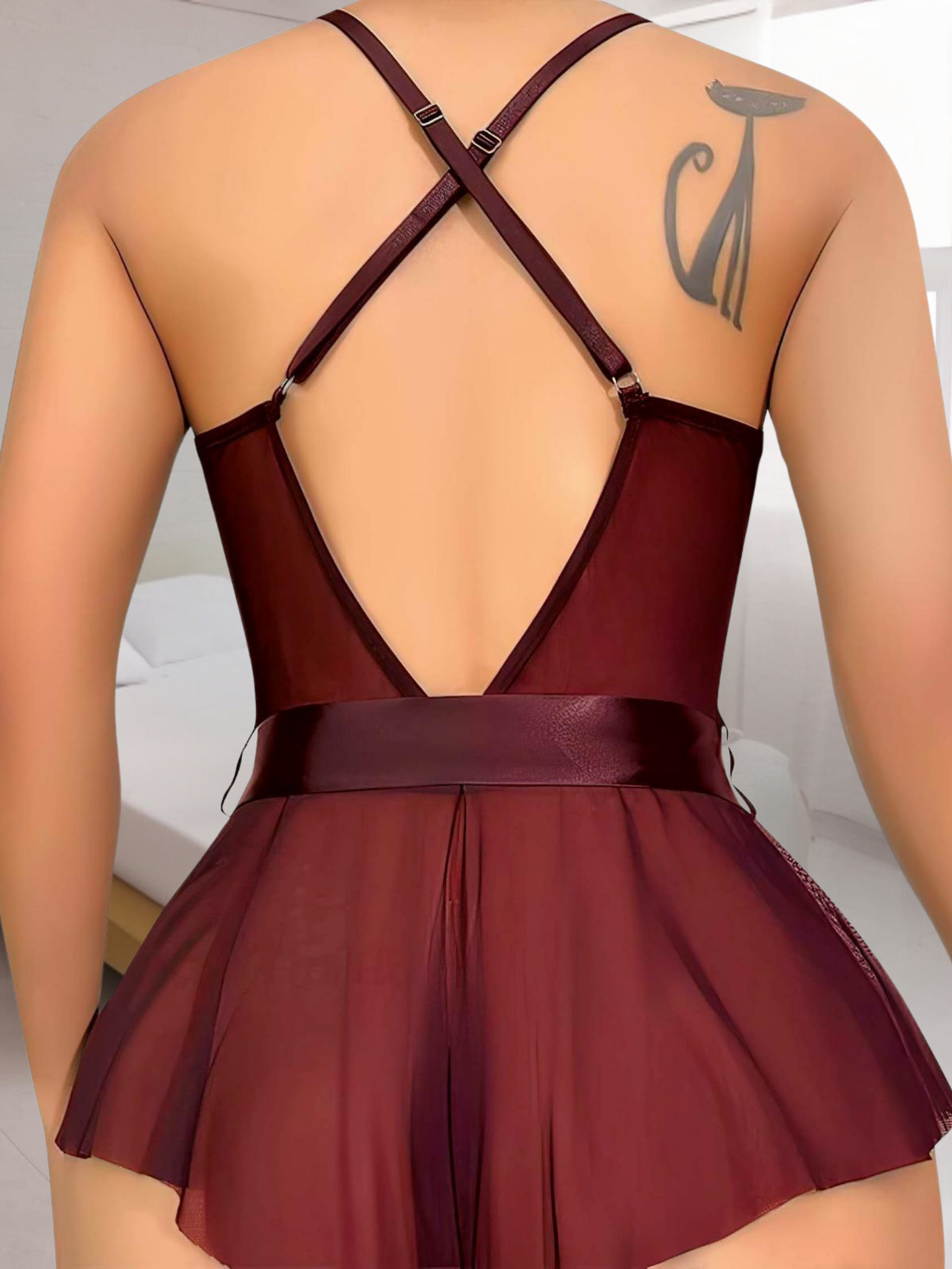 Akbeniz Kadın Fantezi Babydoll Dantel Gecelik T001 Bordo