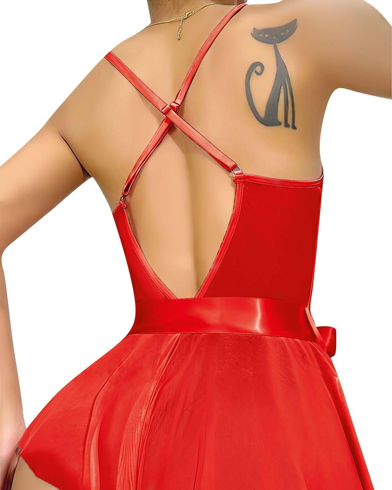 Akbeniz Kadın Fantezi Babydoll Dantel Gecelik T001 Kırmızı