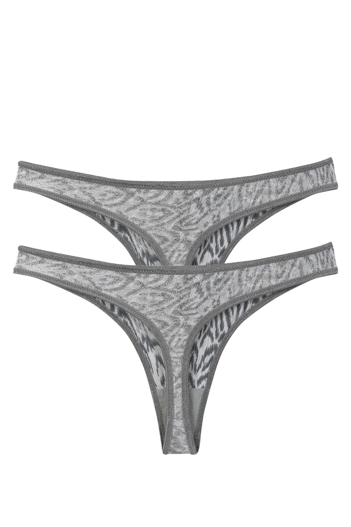 Akbeniz Kadın Gri Zebra Desenli 2’li Tanga Slip