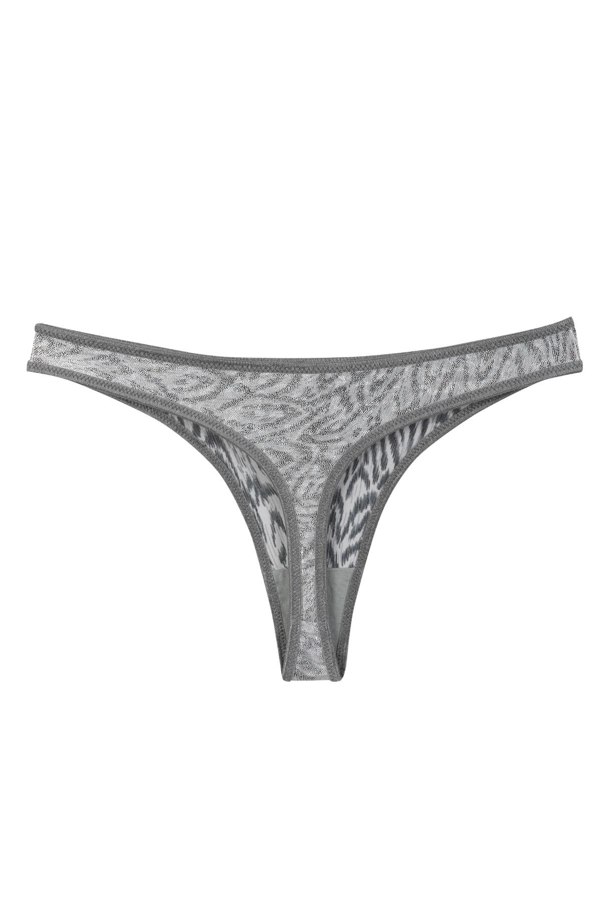 Akbeniz Kadın Gri Zebra Desenli 2li Tanga Slip