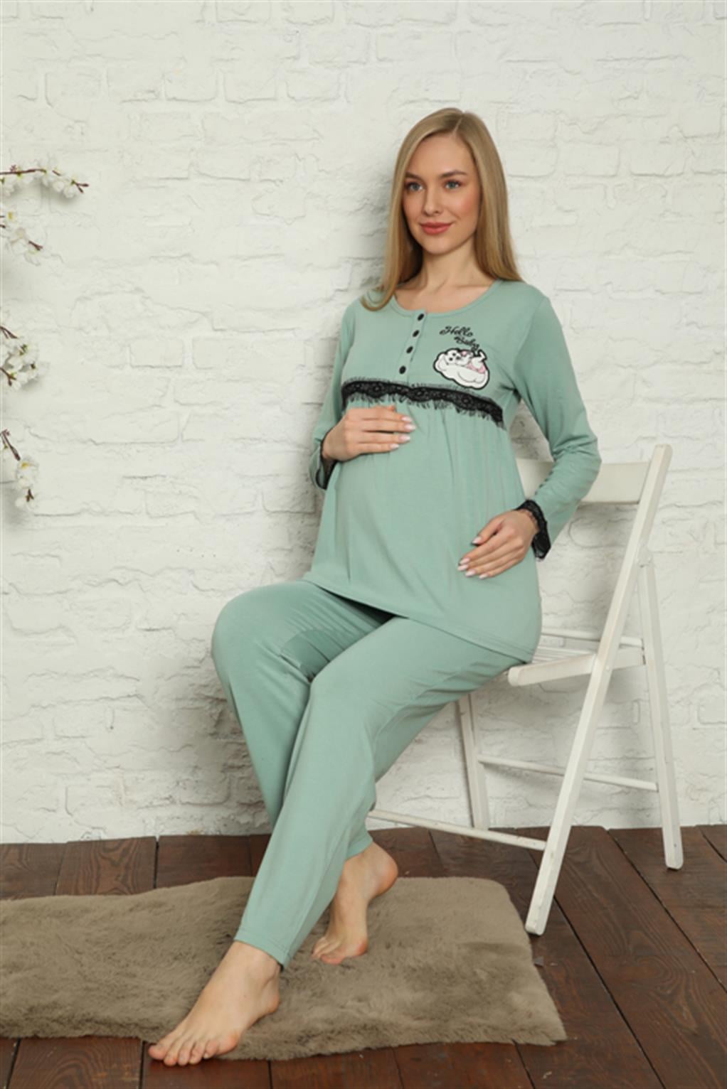 Akbeniz Kadın Hamile Lohusa Su Yeşili  Pijama Takımı 45201