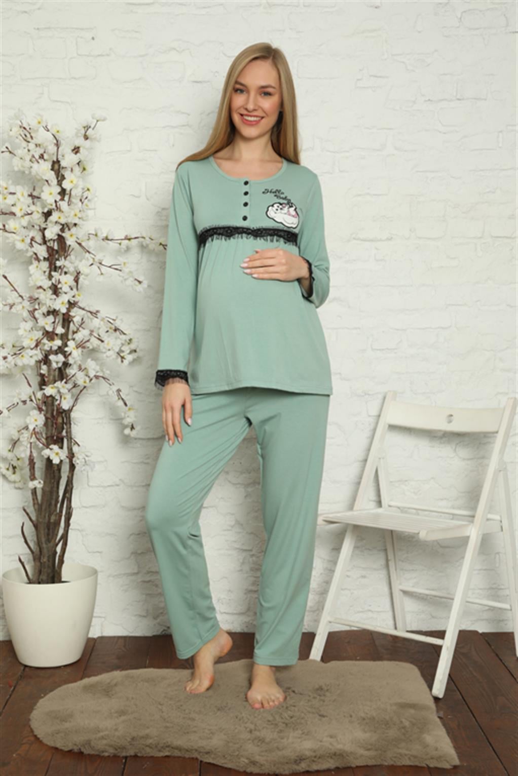 Akbeniz Kadın Hamile Lohusa Su Yeşili  Pijama Takımı 45201