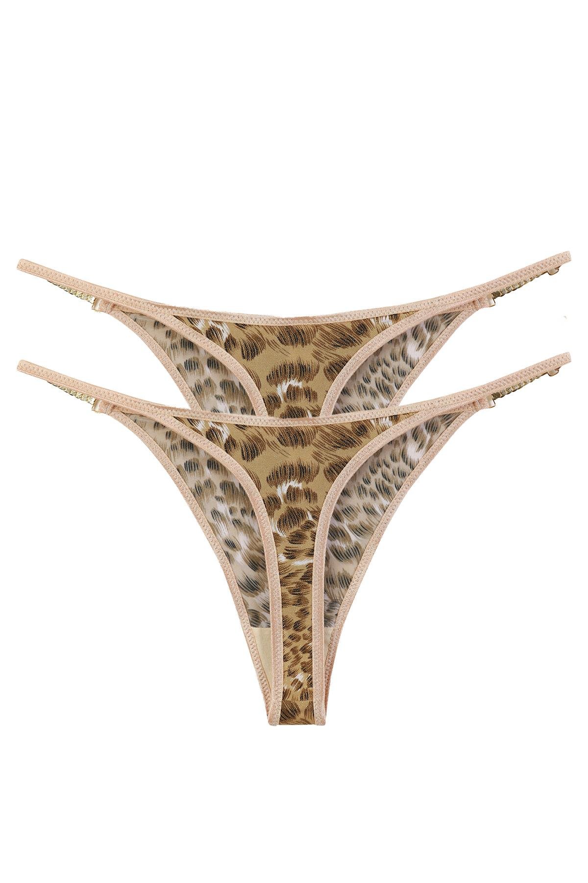 Akbeniz Kadın İnce Yan Bantlı Leopar Desenli 2’li Tanga Slip