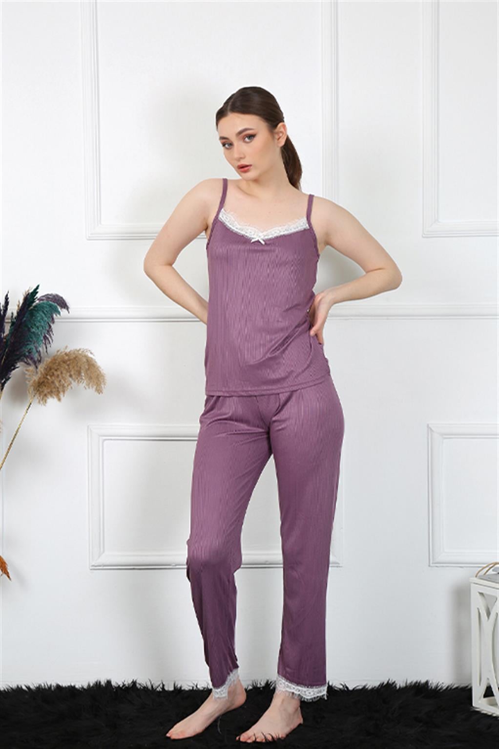 Akbeniz Kadın İp Askılı Mürdüm Pijama Takım 4136