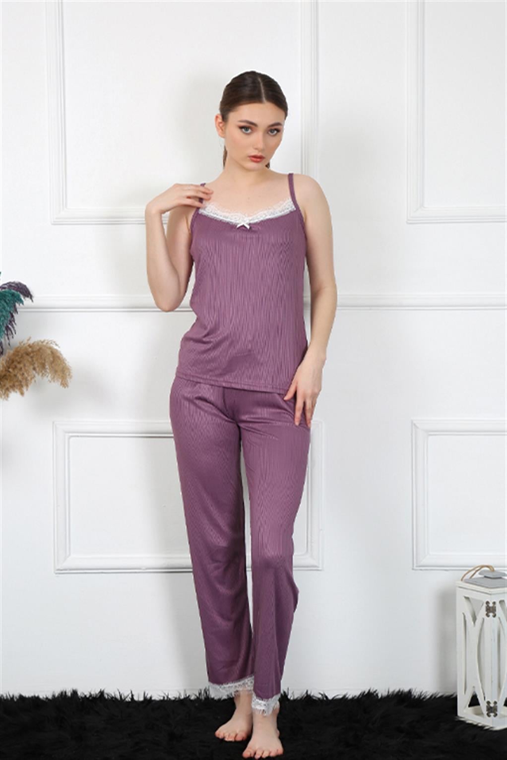 Akbeniz Kadın İp Askılı Mürdüm Pijama Takım 4136