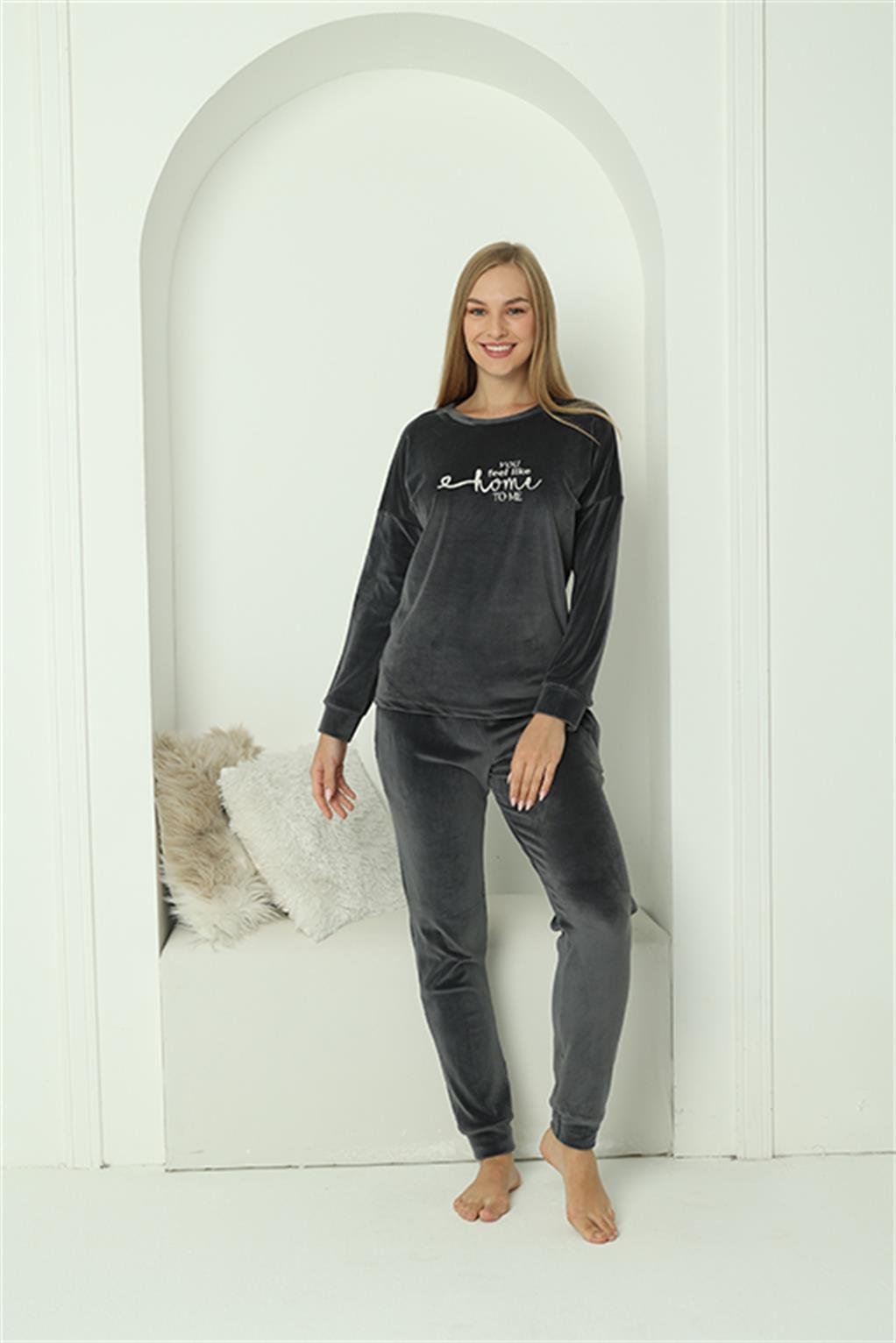 Akbeniz Kadın Kadife Füme Pijama Takım 20624