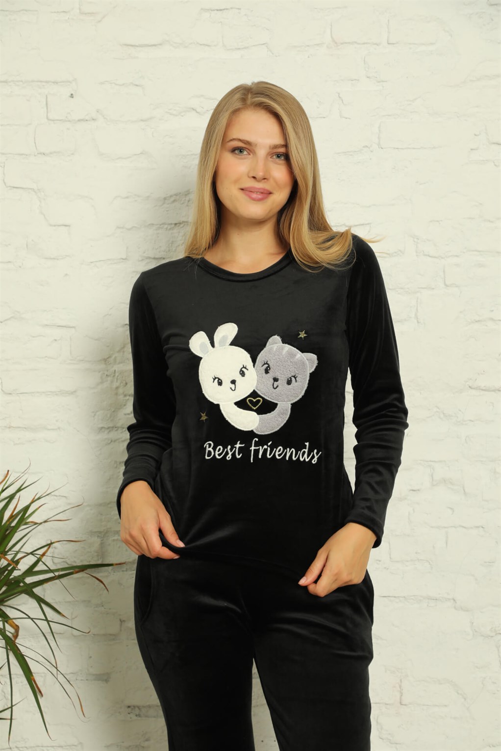 Akbeniz Kadın Kadife Uzun Kol Pijama Takım 9009