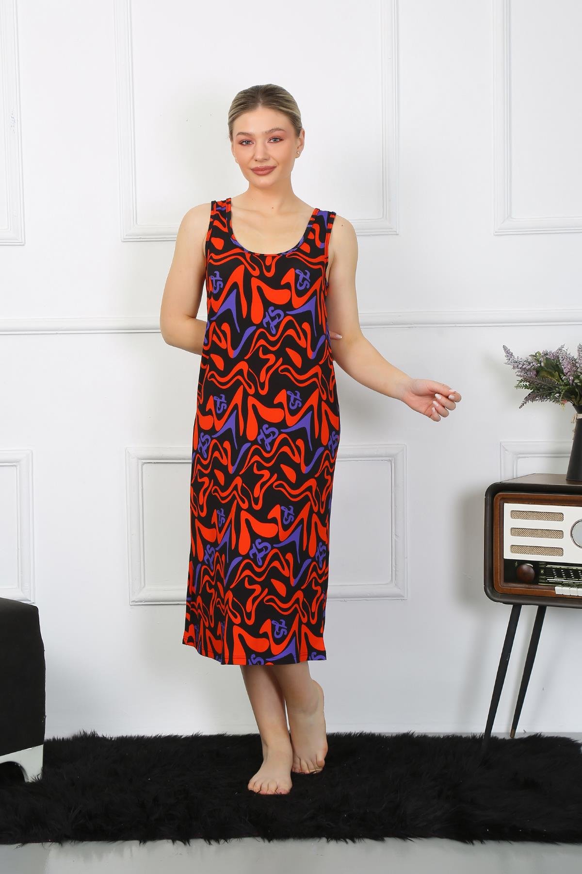 Akbeniz Kadın Kalın Askılı Penye Uzun Gecelik 12003