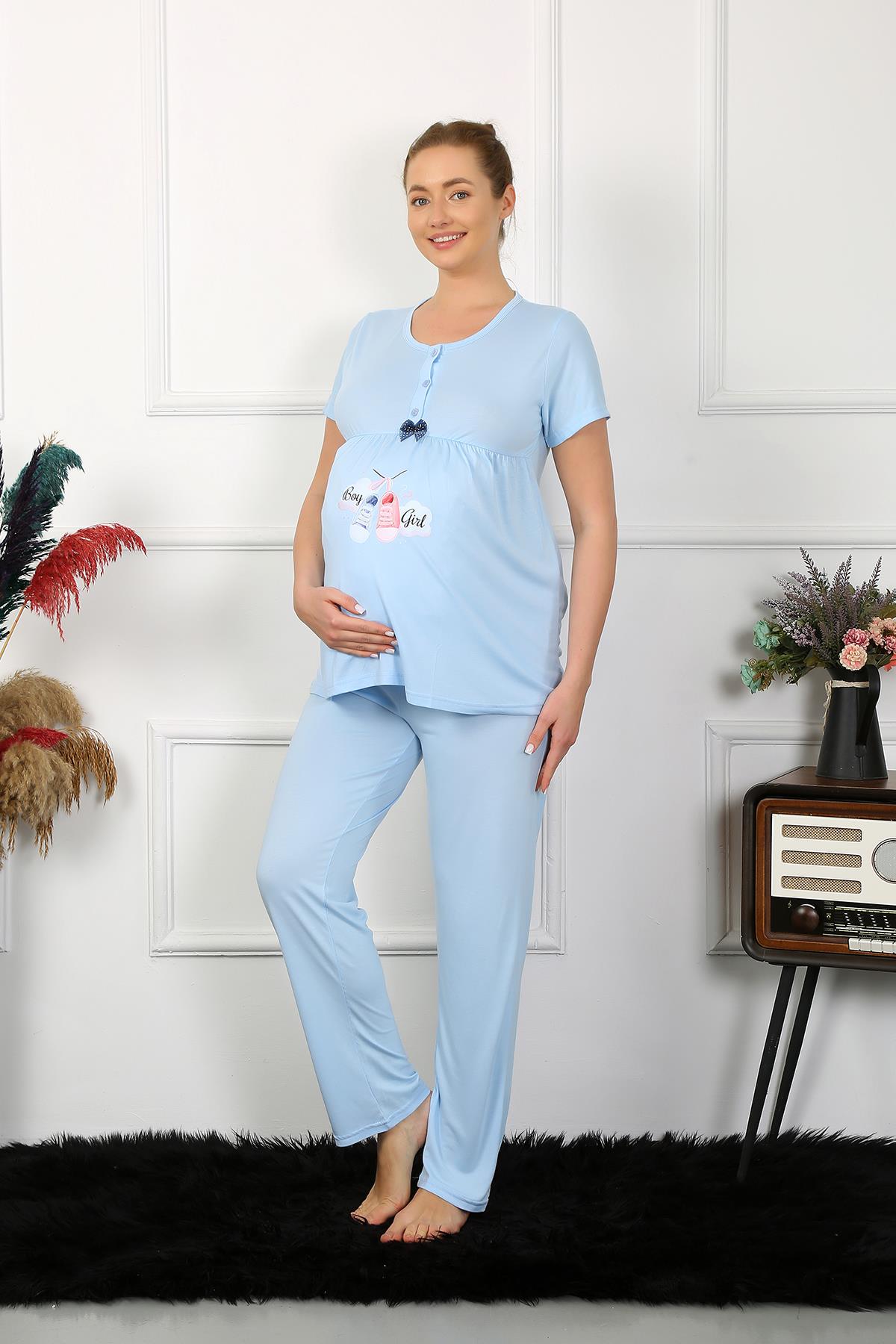 Akbeniz Kadın Kısa Kol Hamile Lohusa Pijama Takımı Mavi 45210