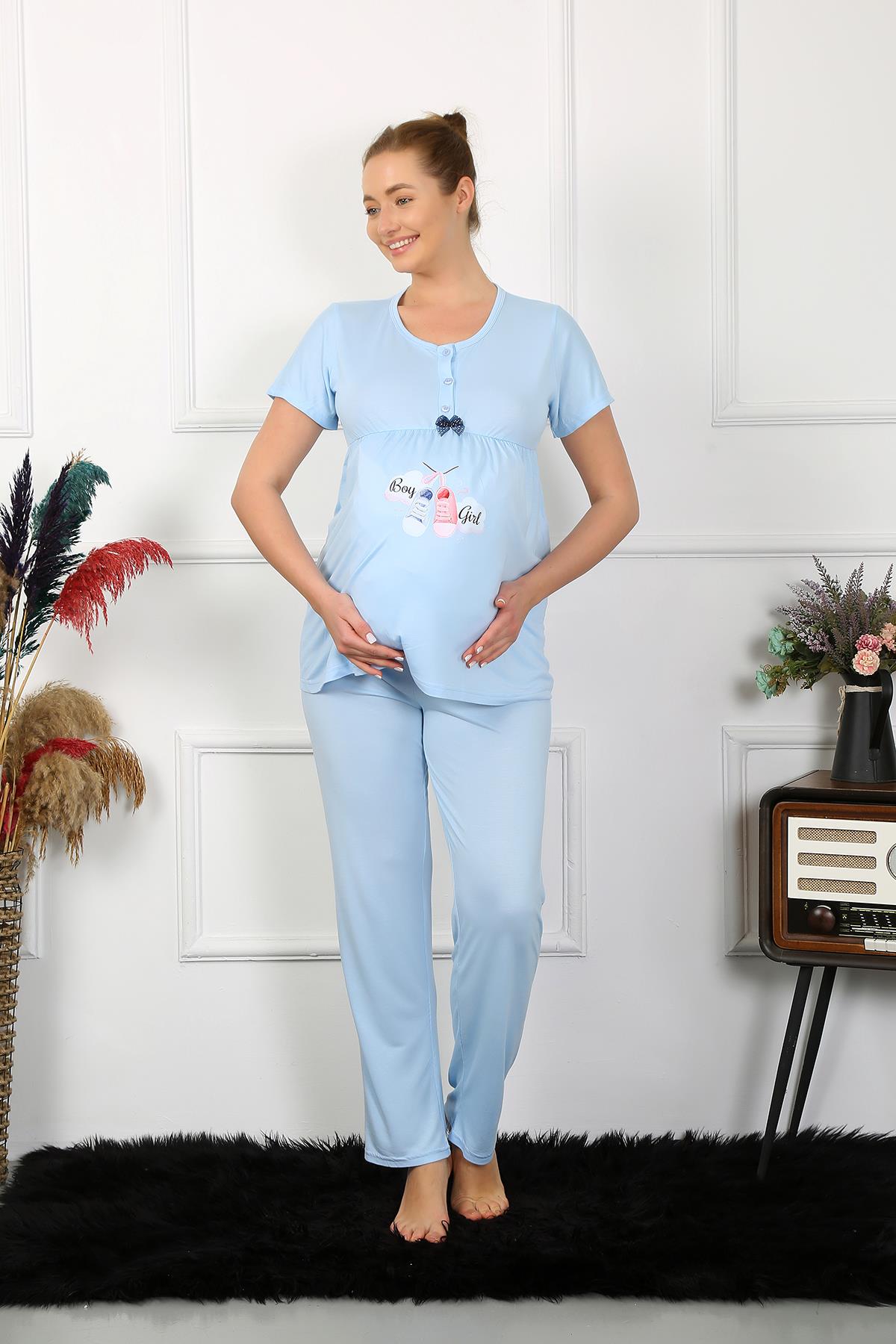 Akbeniz Kadın Kısa Kol Hamile Lohusa Pijama Takımı Mavi 45210
