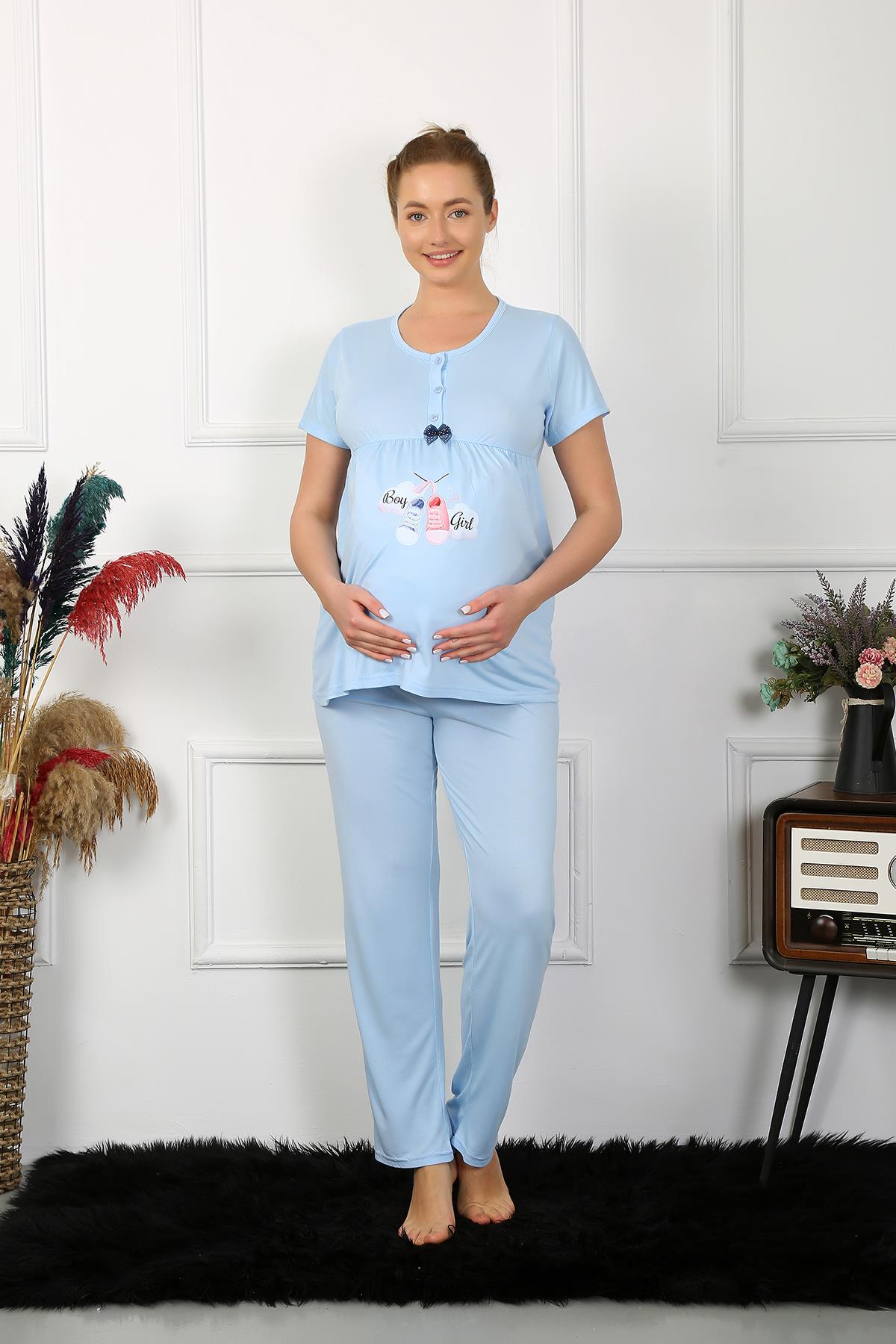 Akbeniz Kadın Kısa Kol Hamile Lohusa Pijama Takımı Mavi 45210