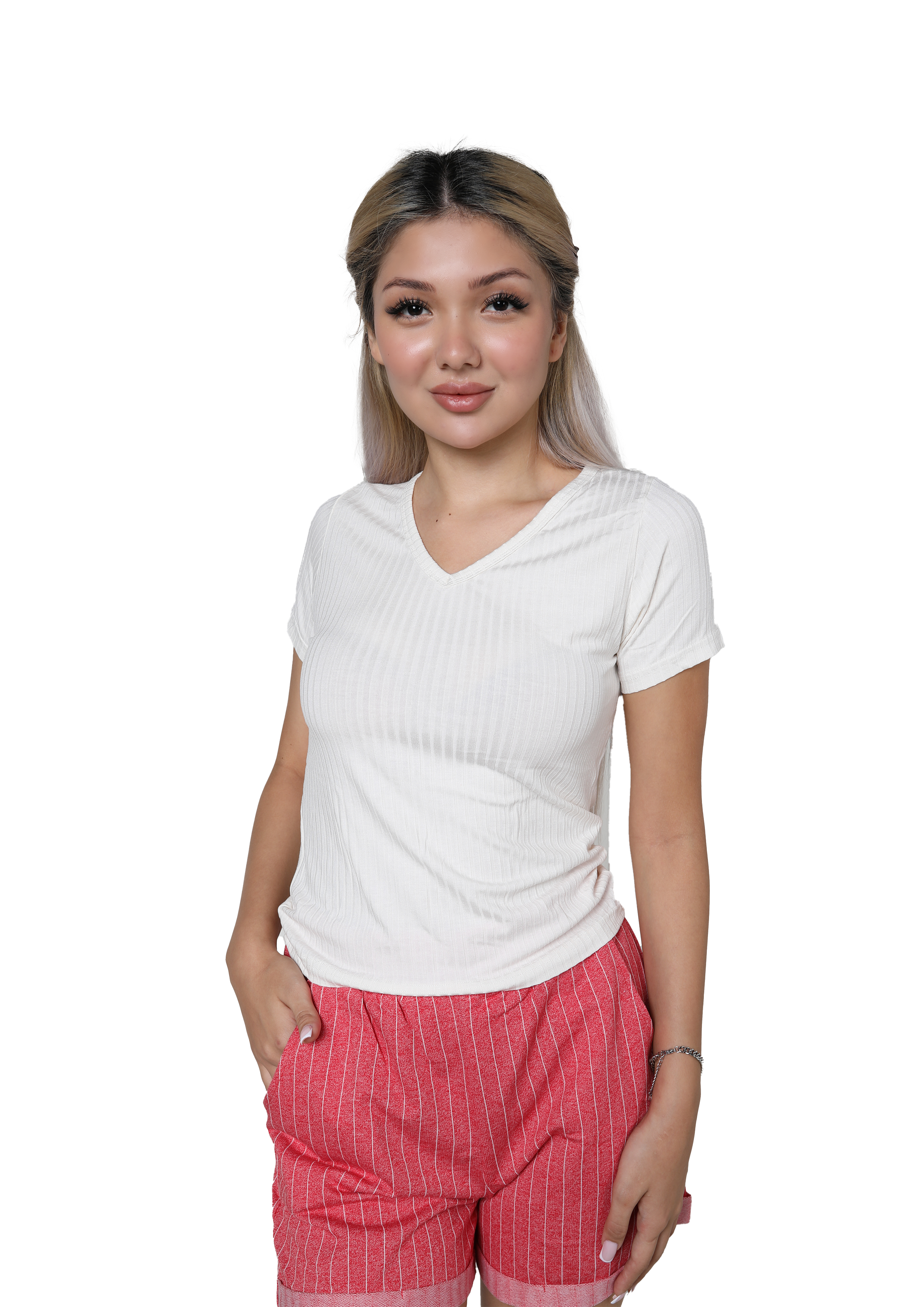 Akbeniz Kadın Kısa Kol Penye Şortlu Pijama Takım 3627 Ekru