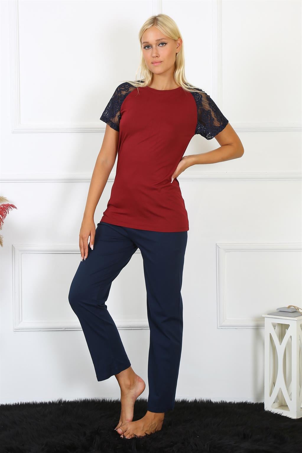 Akbeniz Kadın Kolu Dantelli Penye Pijama Takım 4149