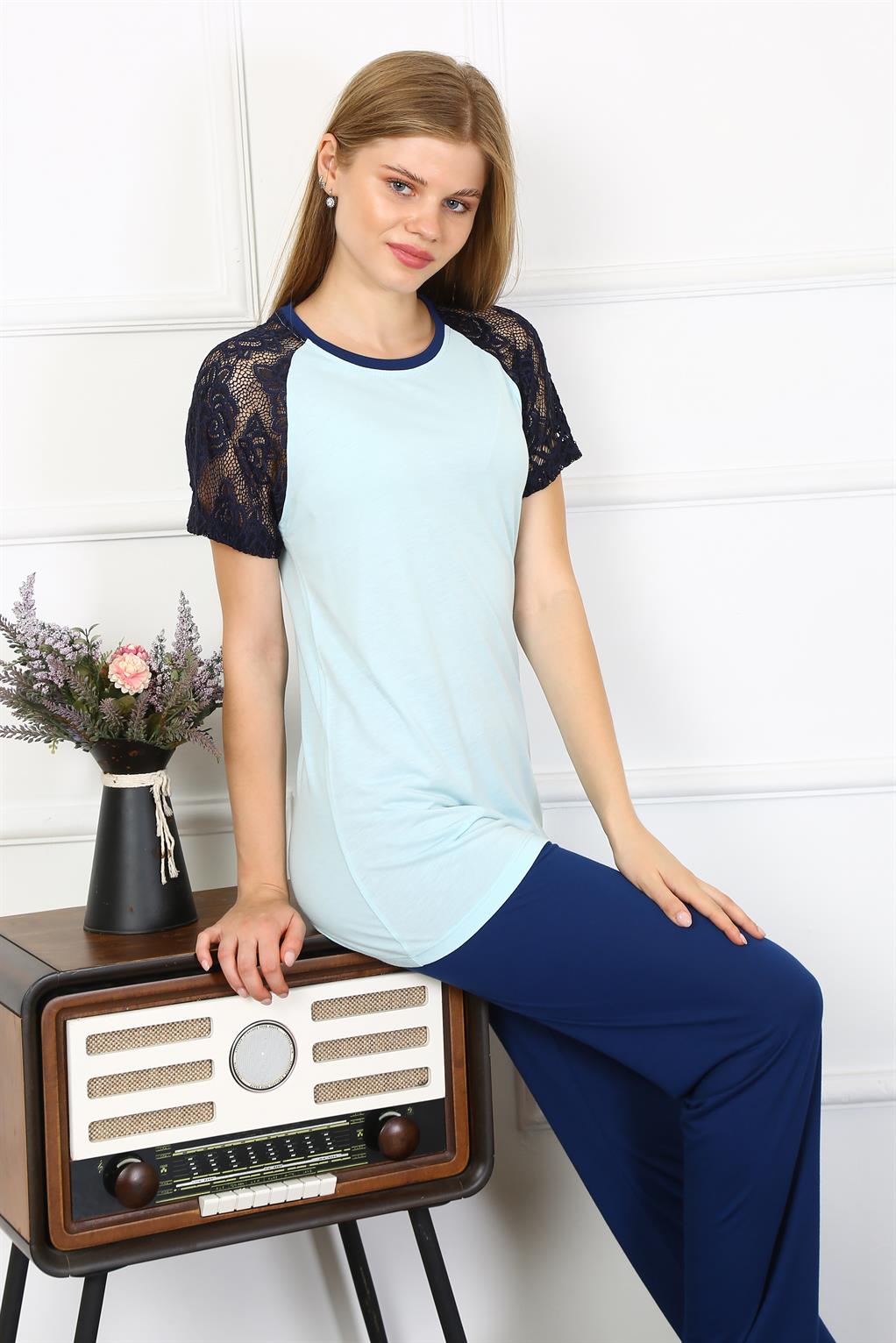 Akbeniz Kadın Kolu Dantelli Penye Pijama Takım 4148