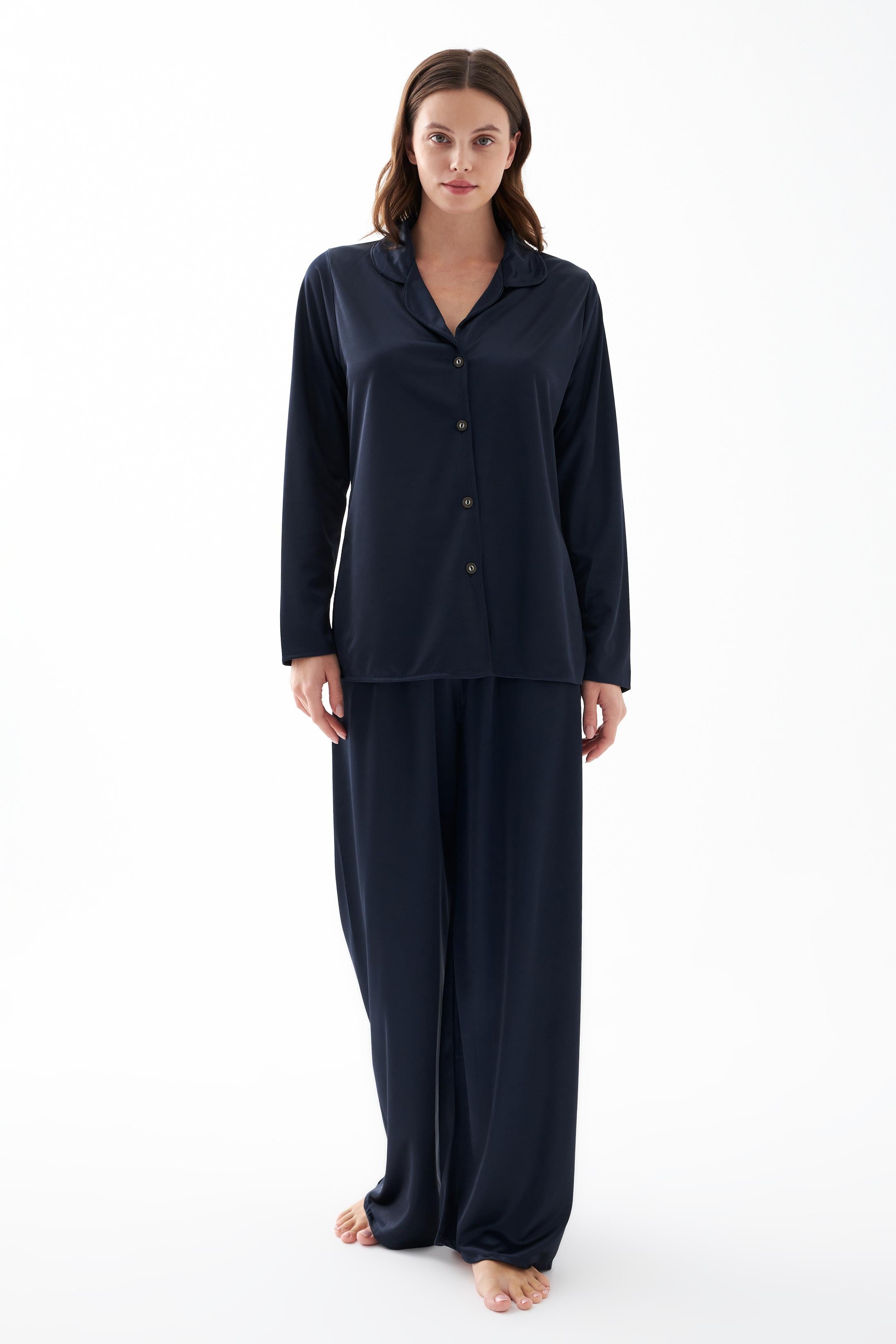 Akbeniz Kadın Lacivert Oversize Saten Pijama Takımı