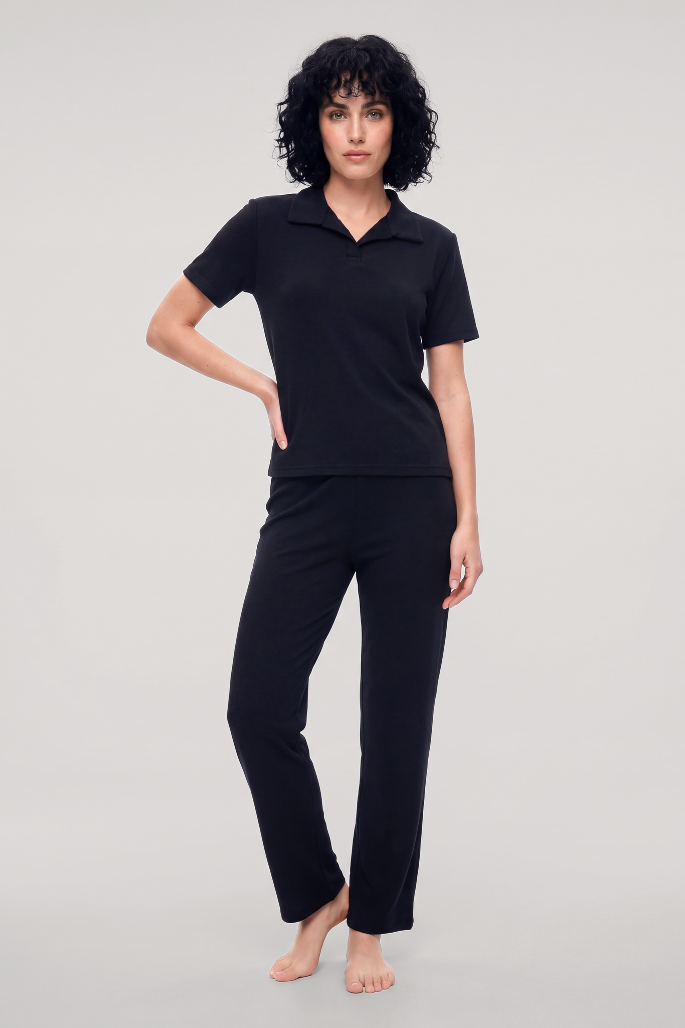 Akbeniz Kadın Lacivert Polo Yaka Pijama Takımı