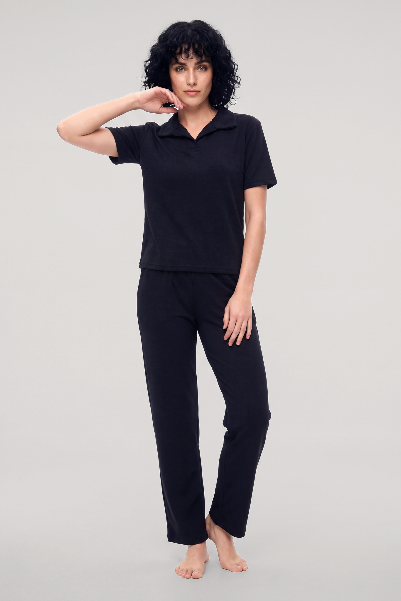 Akbeniz Kadın Lacivert Polo Yaka Pijama Takımı
