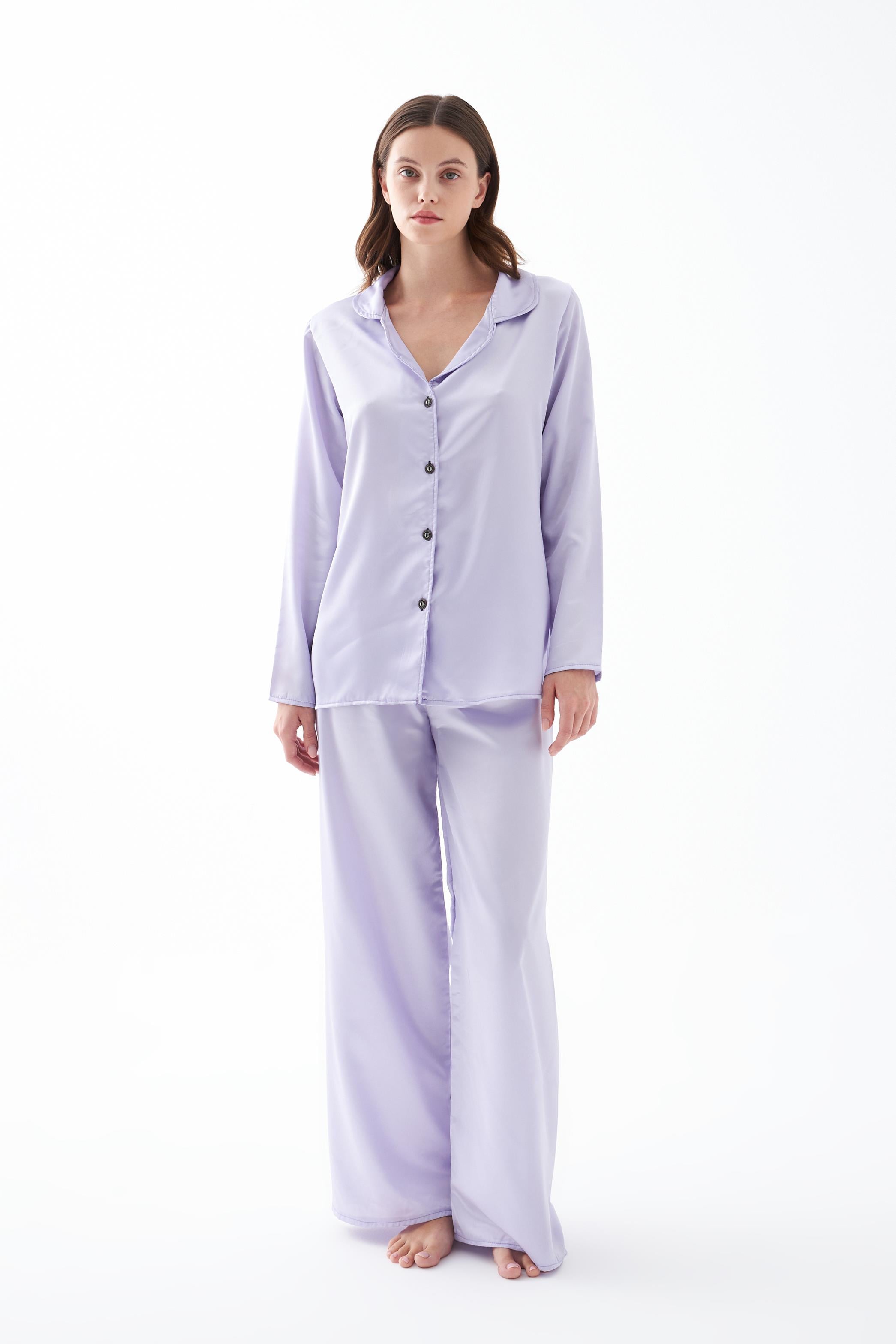 Akbeniz Kadın Lila Oversize Saten Pijama Takımı