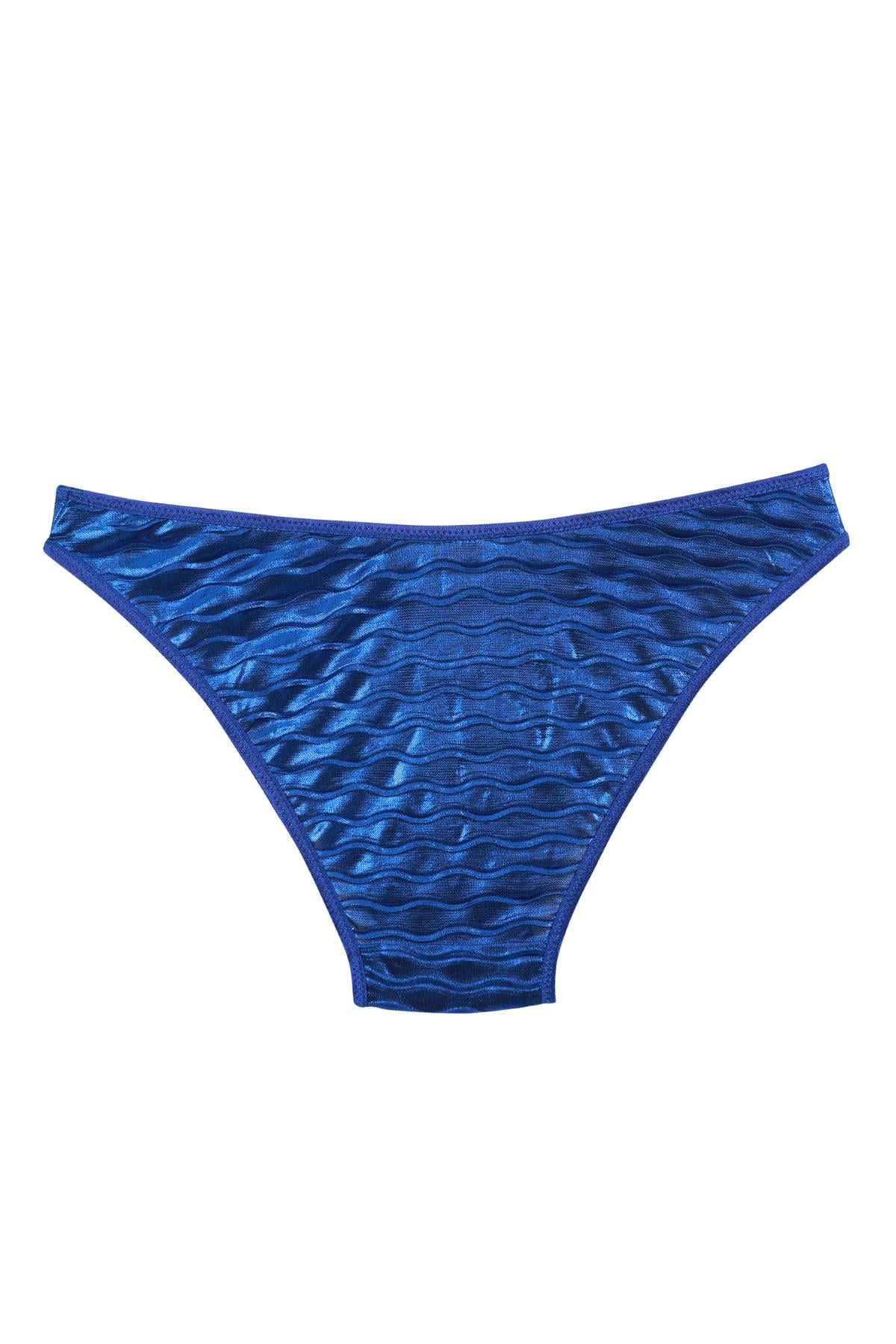 Akbeniz Kadın Mavi Dalga Desenli Parlak 2li Slip