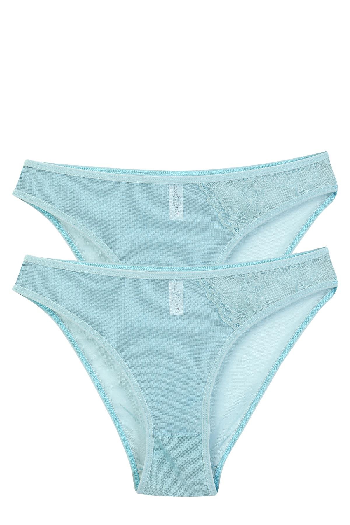 Akbeniz Kadın Mavi Dantel Detaylı Transparan 2’li Slip