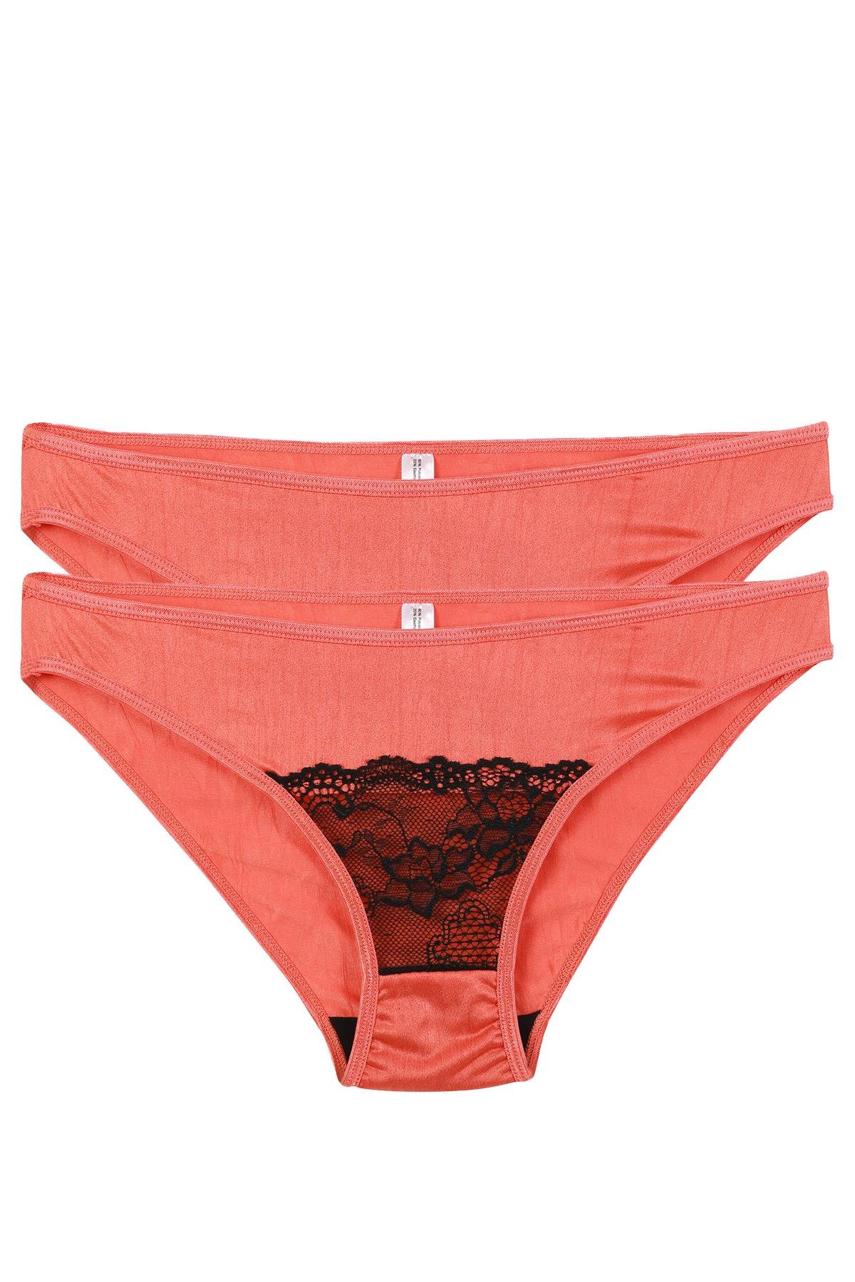 Akbeniz Kadın Mercan Rengi Dantel Detaylı 2’li Slip