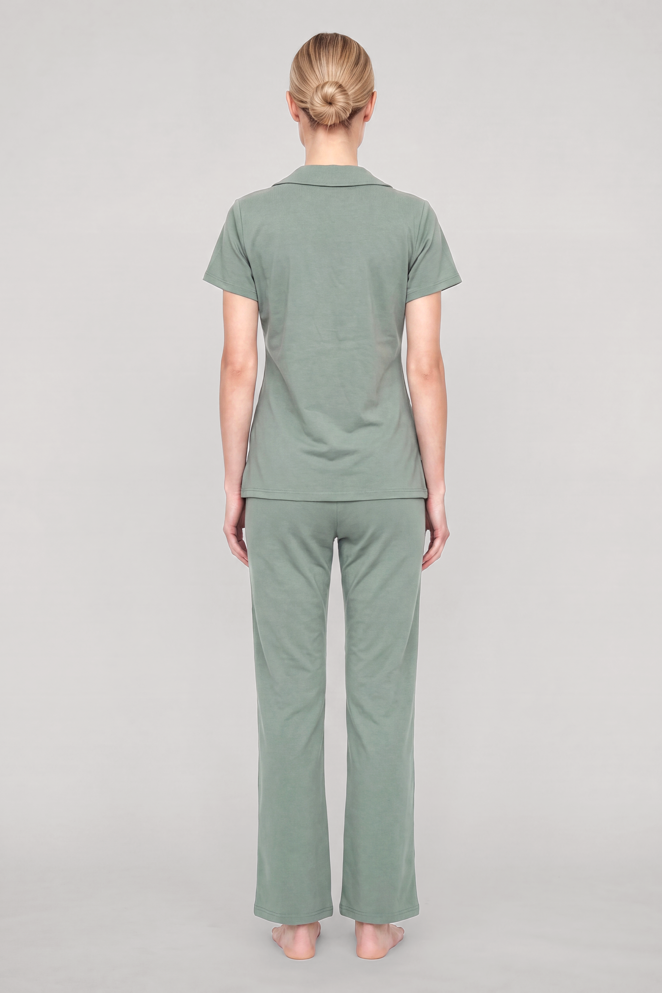 Akbeniz Kadın Mint Yeşili Klasik Gömlek Yaka Pijama Takımı